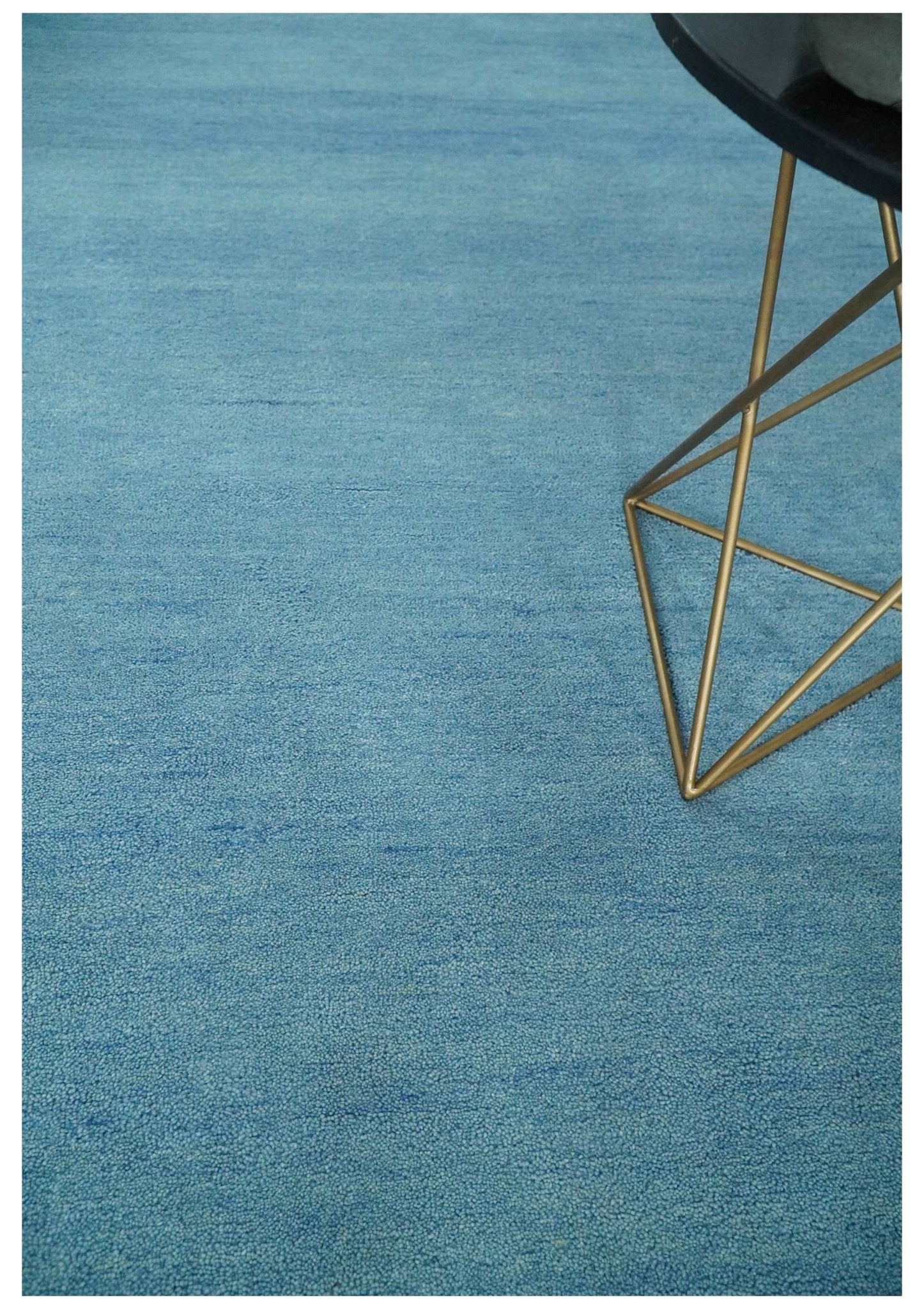 Custom Made Hand Tufted Solid Plane Light Blue Woolen wool Area Rug - The Rug Decor