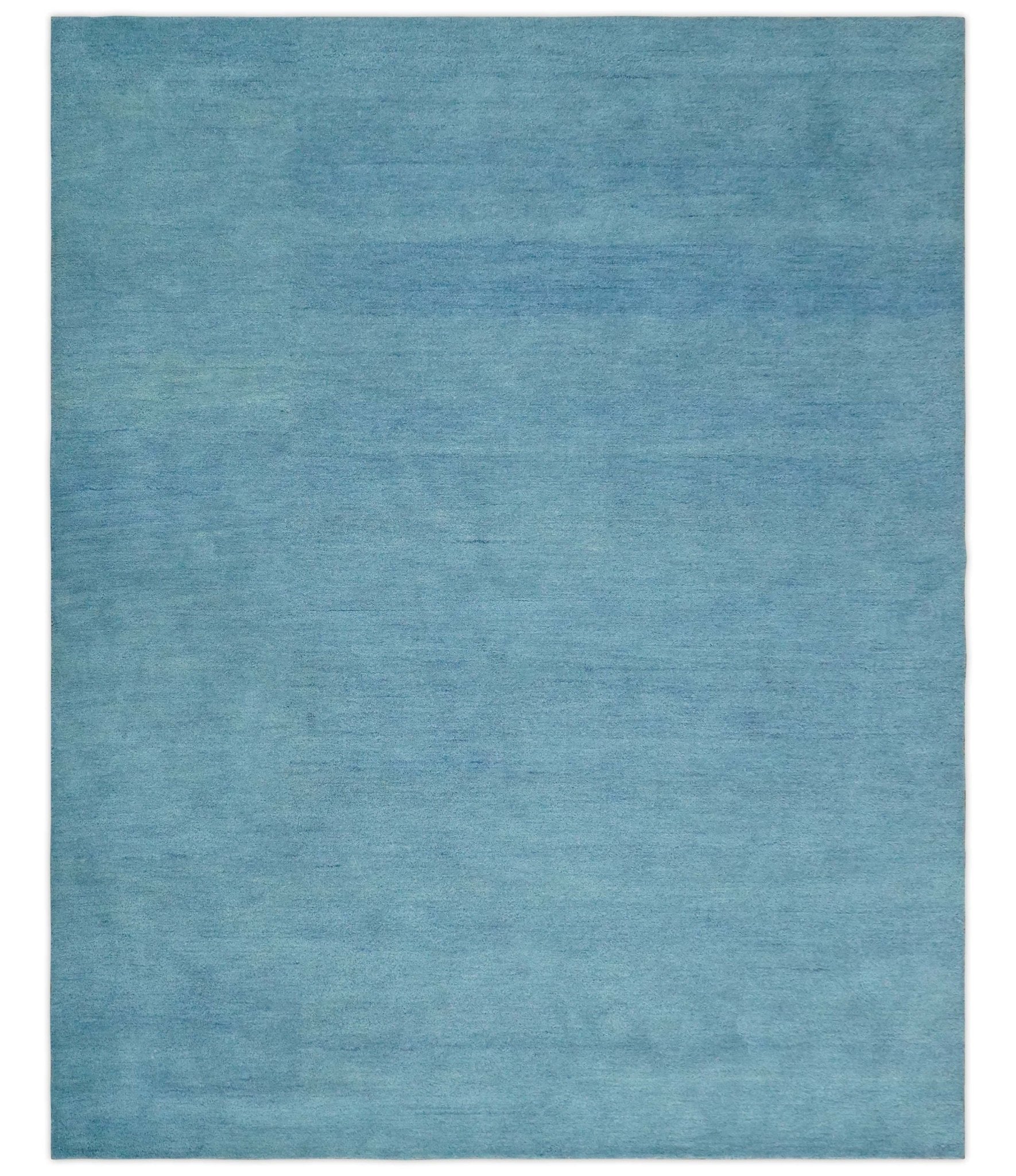 Custom Made Hand Tufted Solid Plane Light Blue Woolen wool Area Rug - The Rug Decor