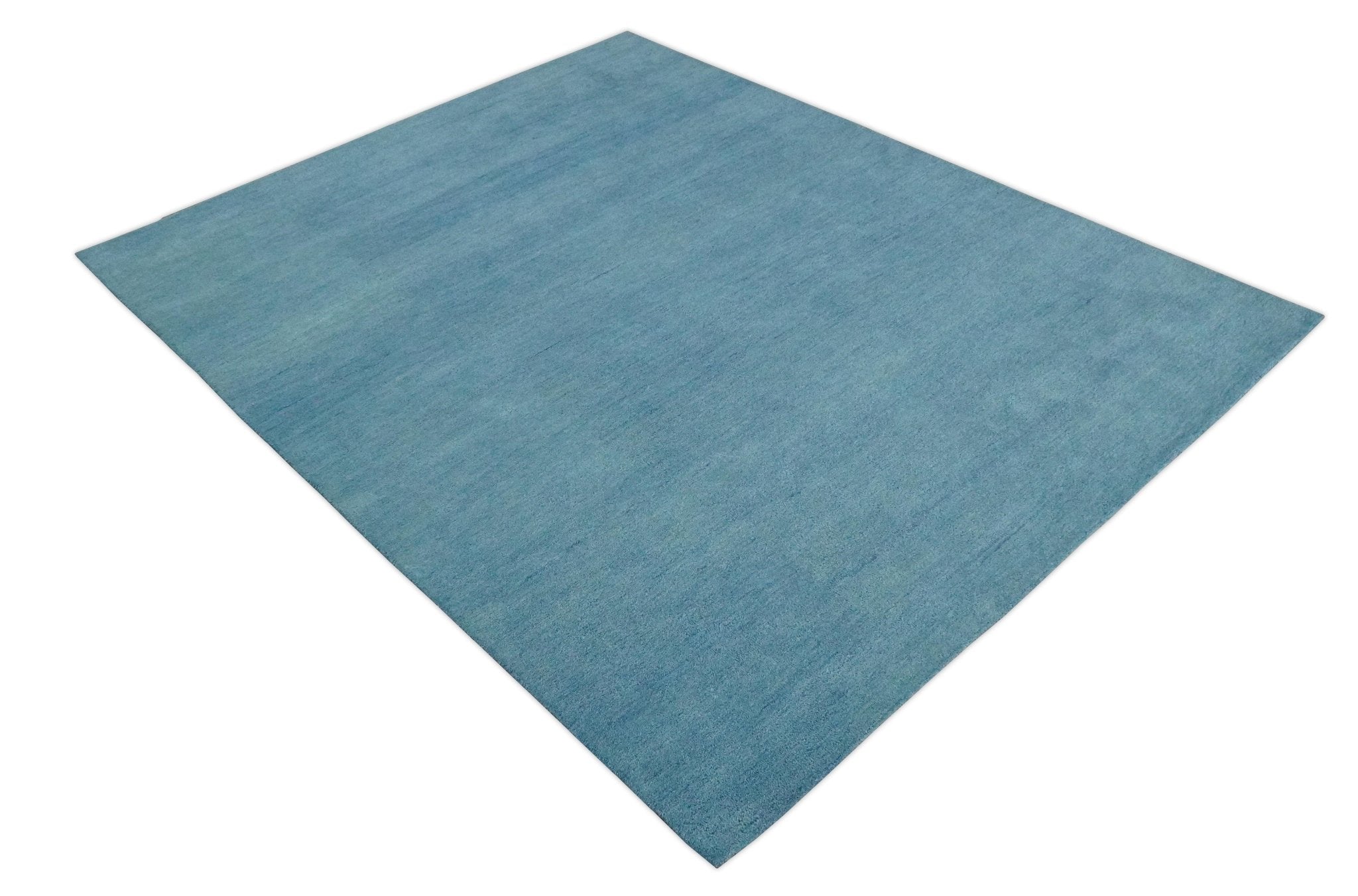 Custom Made Hand Tufted Solid Plane Light Blue Woolen wool Area Rug - The Rug Decor