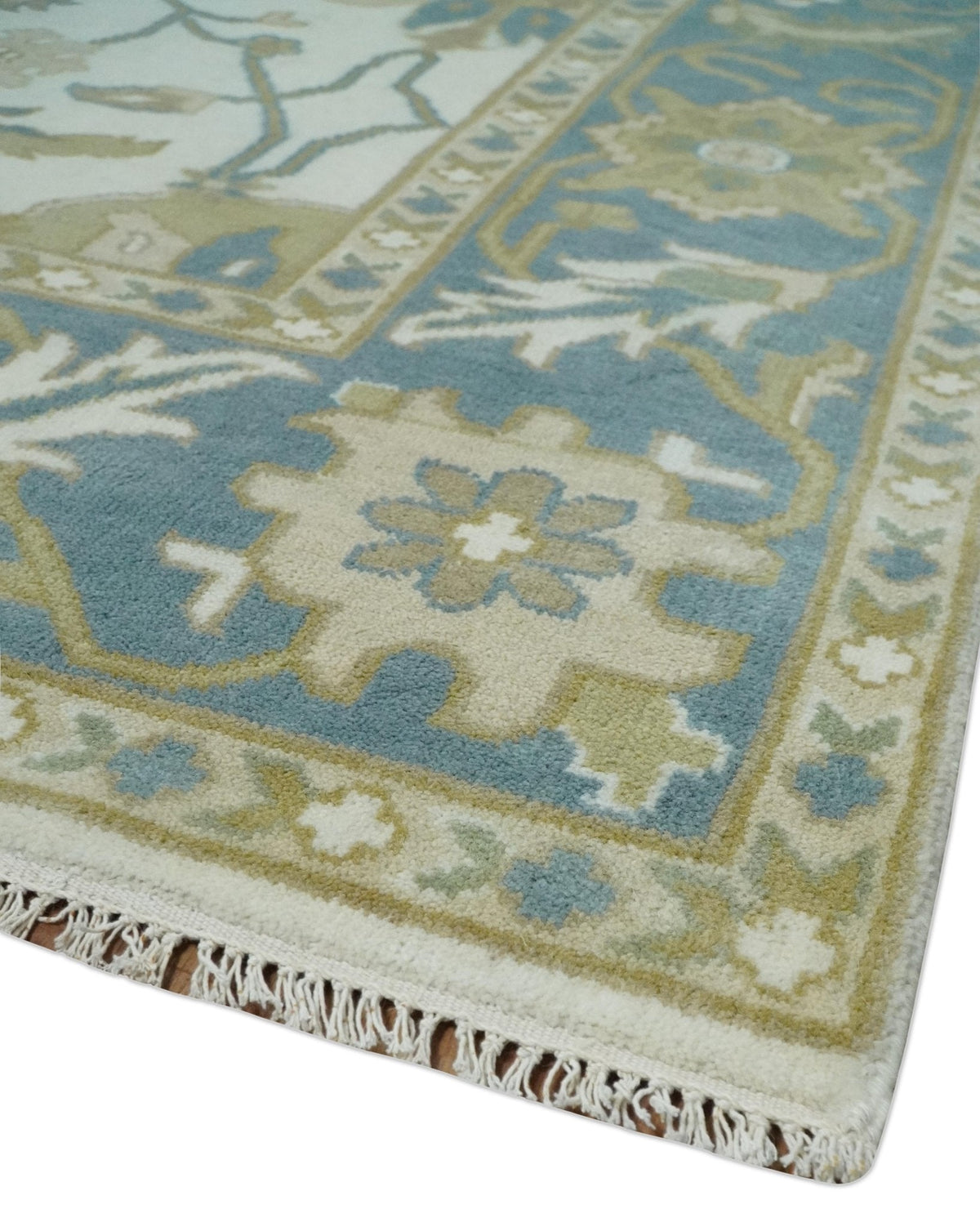 Custom Made Ivory, Gray and Beige Floral Hand Knotted Traditional Oushak Wool Rug