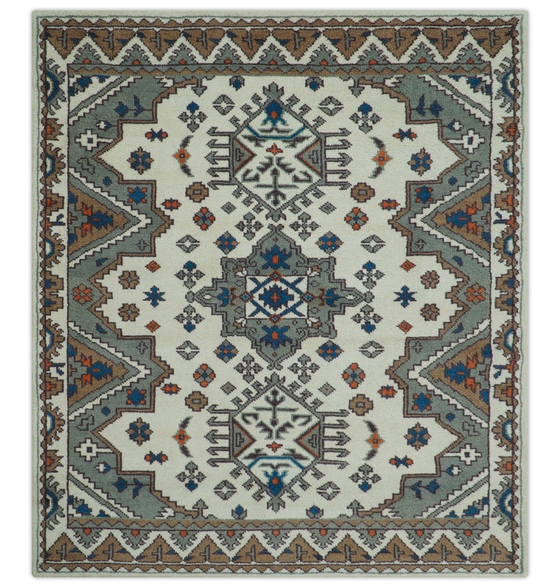 Custom Made Ivory, Gray and Camel Traditional Hand knotted Wool Area Rug - The Rug Decor