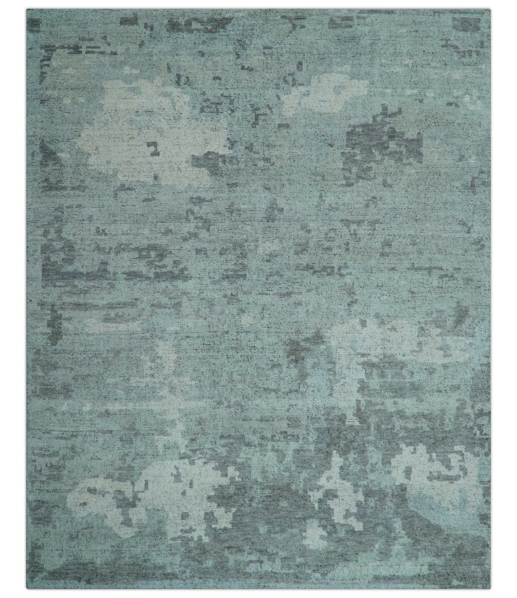 Custom Made Modern Abstract Design Blue And Gray Hand Knotted Wool Area Rug - The Rug Decor