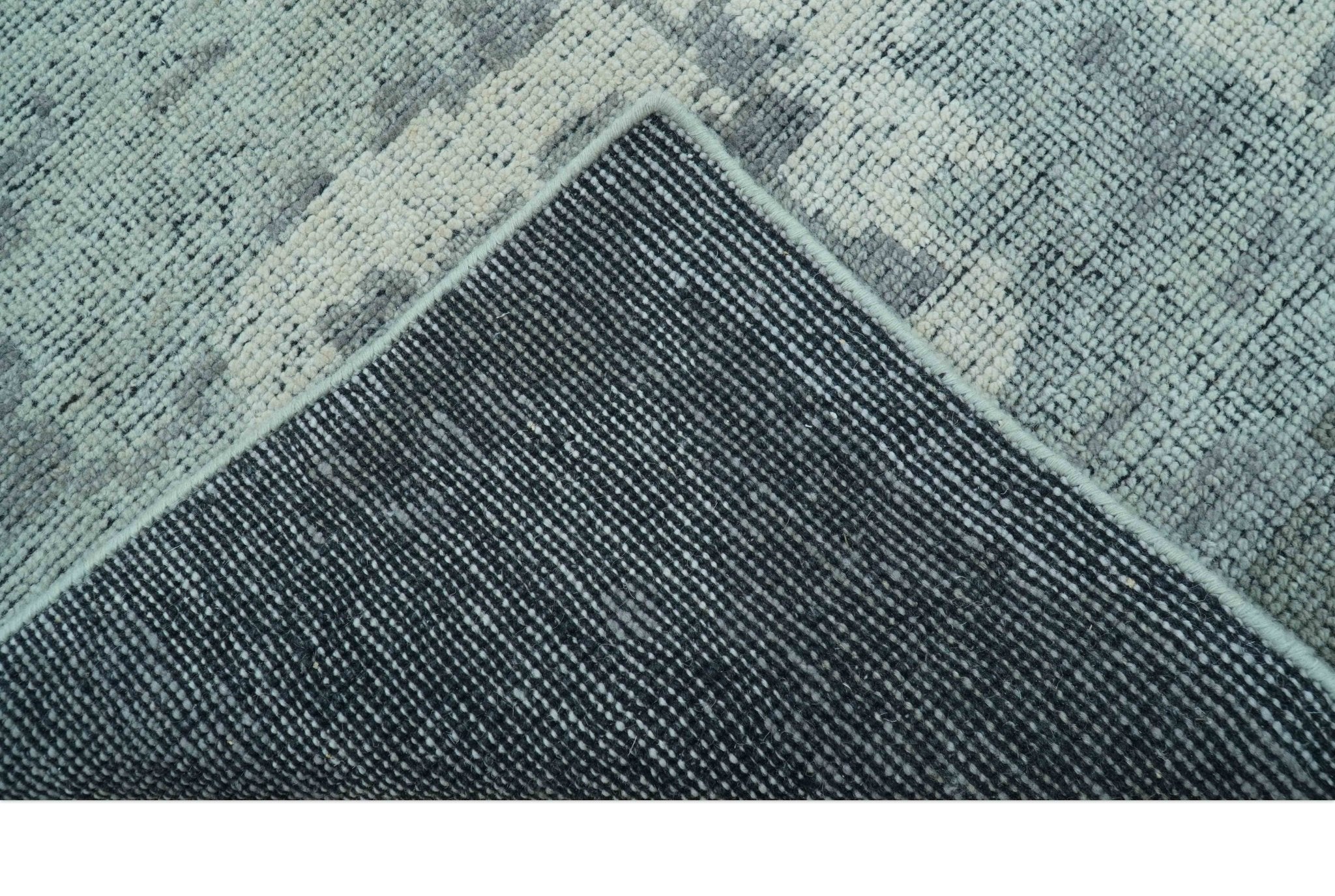 Custom Made Modern Abstract Design Blue And Gray Hand Knotted Wool Area Rug - The Rug Decor