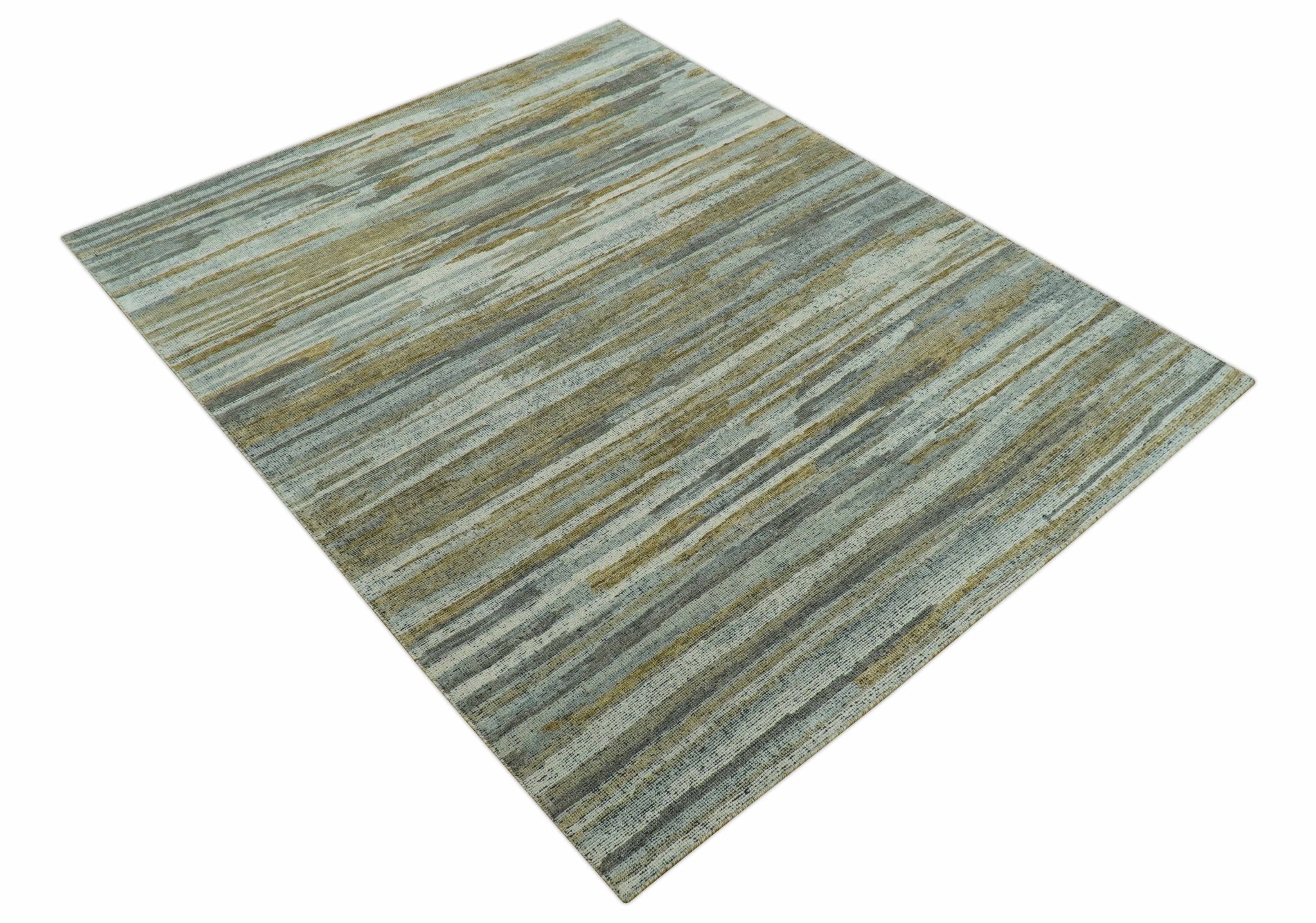 Custom Made Modern Abstract Design Brown And Gray Hand Knotted Wool Area Rug - The Rug Decor