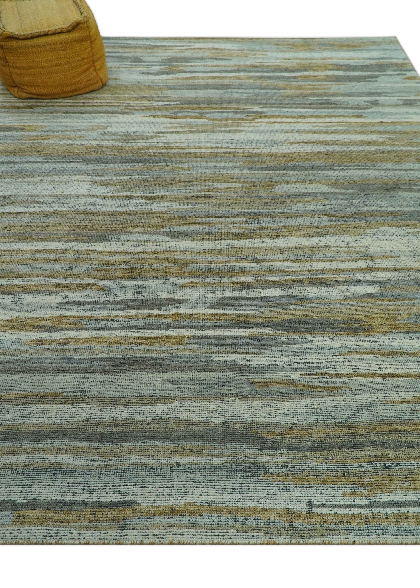 Custom Made Modern Abstract Design Brown And Gray Hand Knotted Wool Area Rug - The Rug Decor