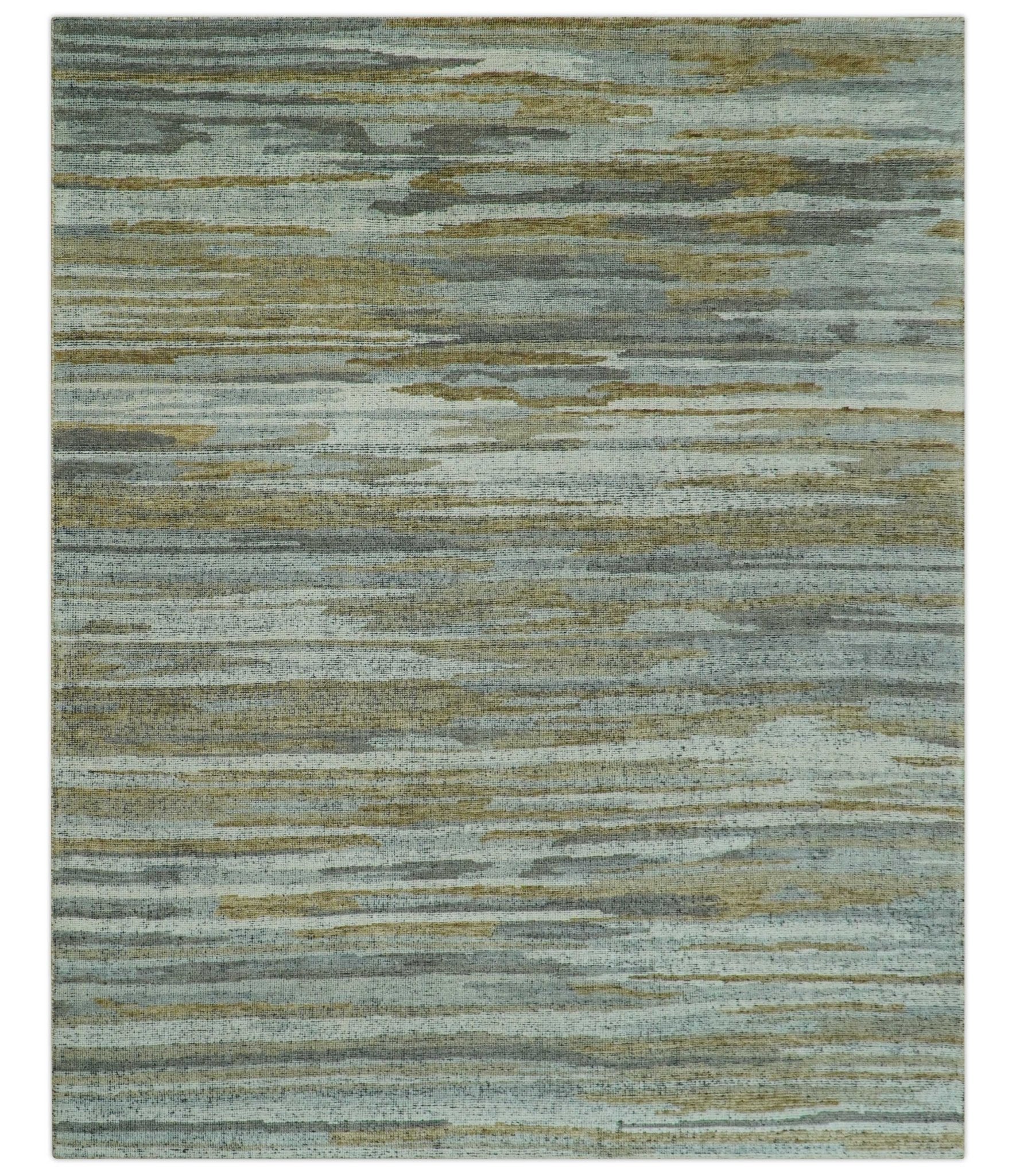 Custom Made Modern Abstract Design Brown And Gray Hand Knotted Wool Area Rug - The Rug Decor