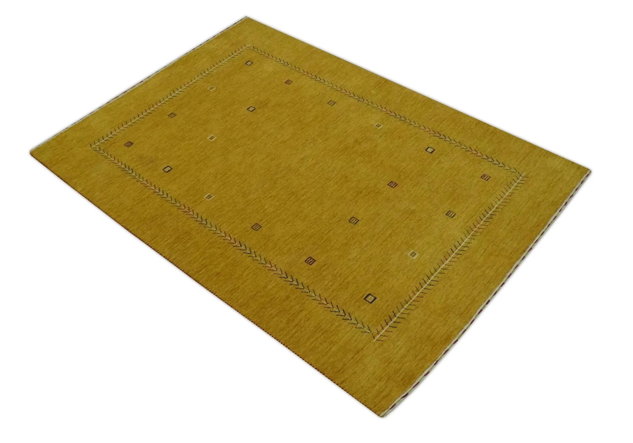 Custom Made Mustard Modern Tribal Design Wool Area Rug