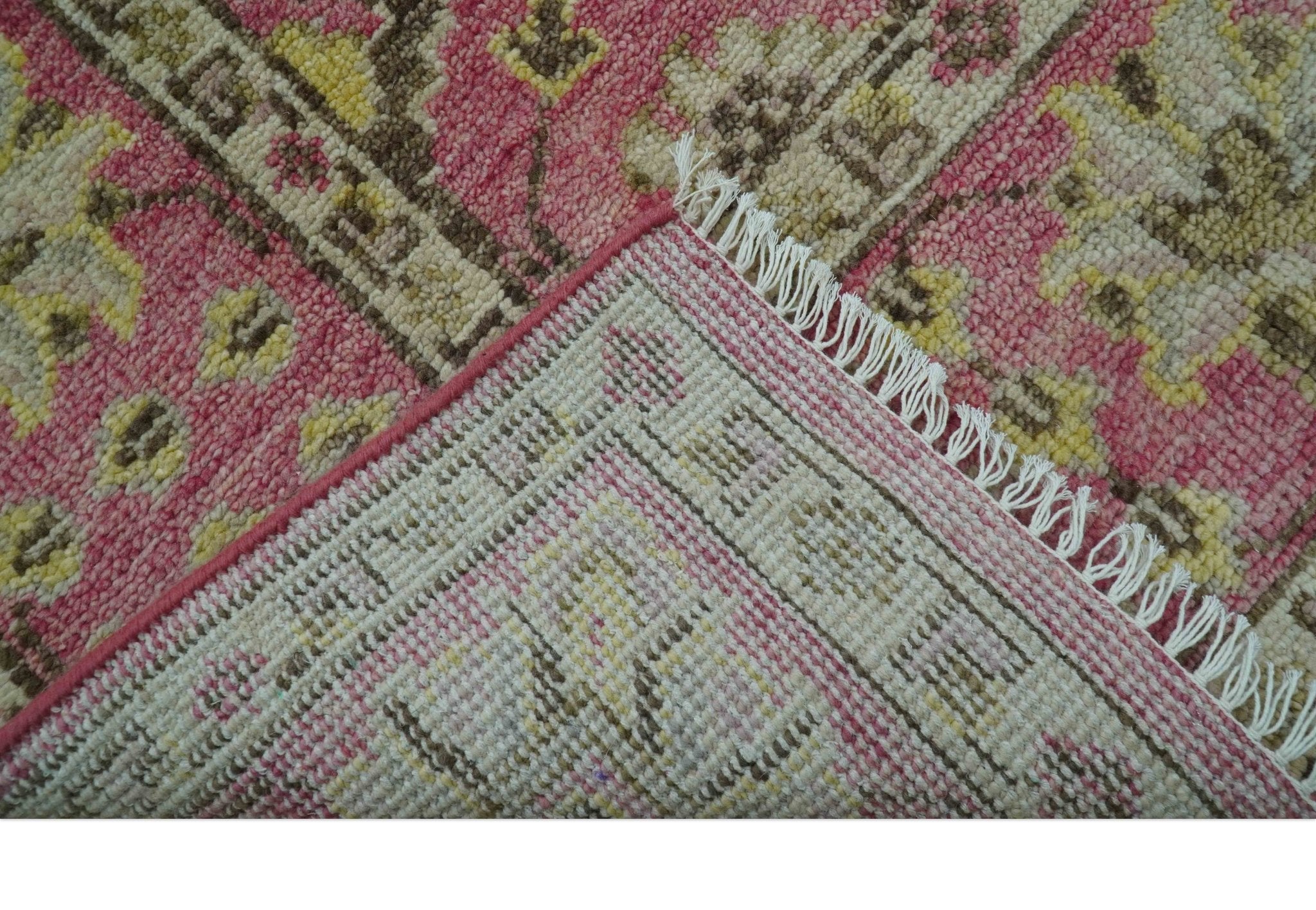 Custom Made Pink and Beige Oushak Hand Knotted Wool Rug
