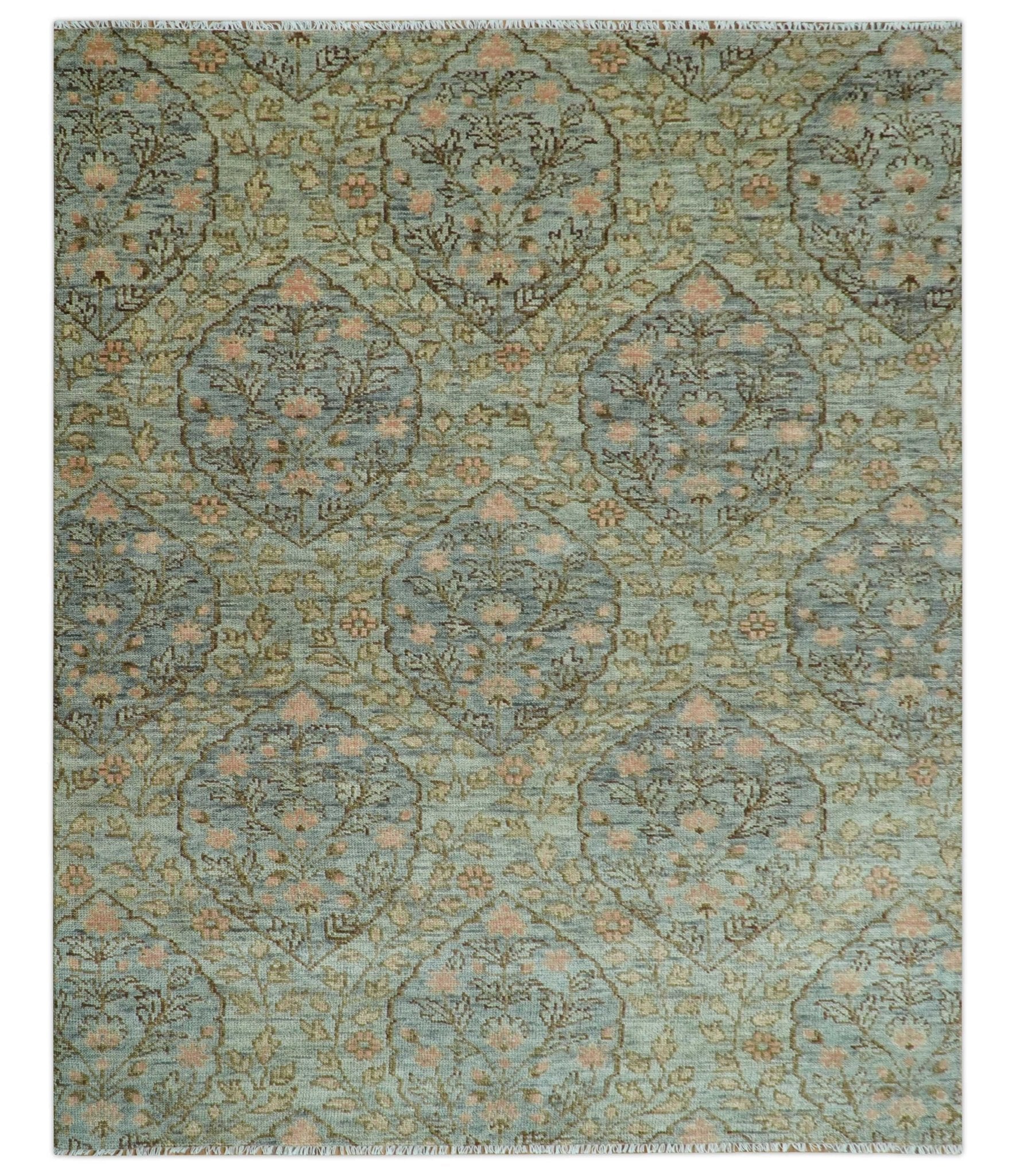Custom Made Silver, Pink And Brown Floral Motifs Design Hand Knotted wool area rug - The Rug Decor