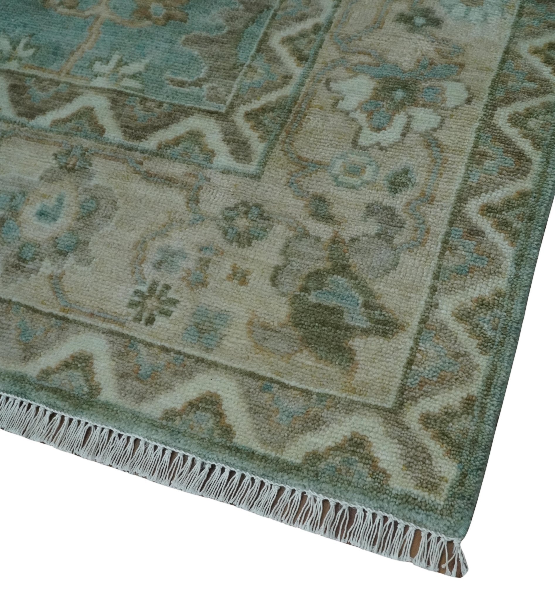 Custom Made Traditional Aqua and Silver Antique Style Multi size Hand knotted Wool Area Rug - The Rug Decor