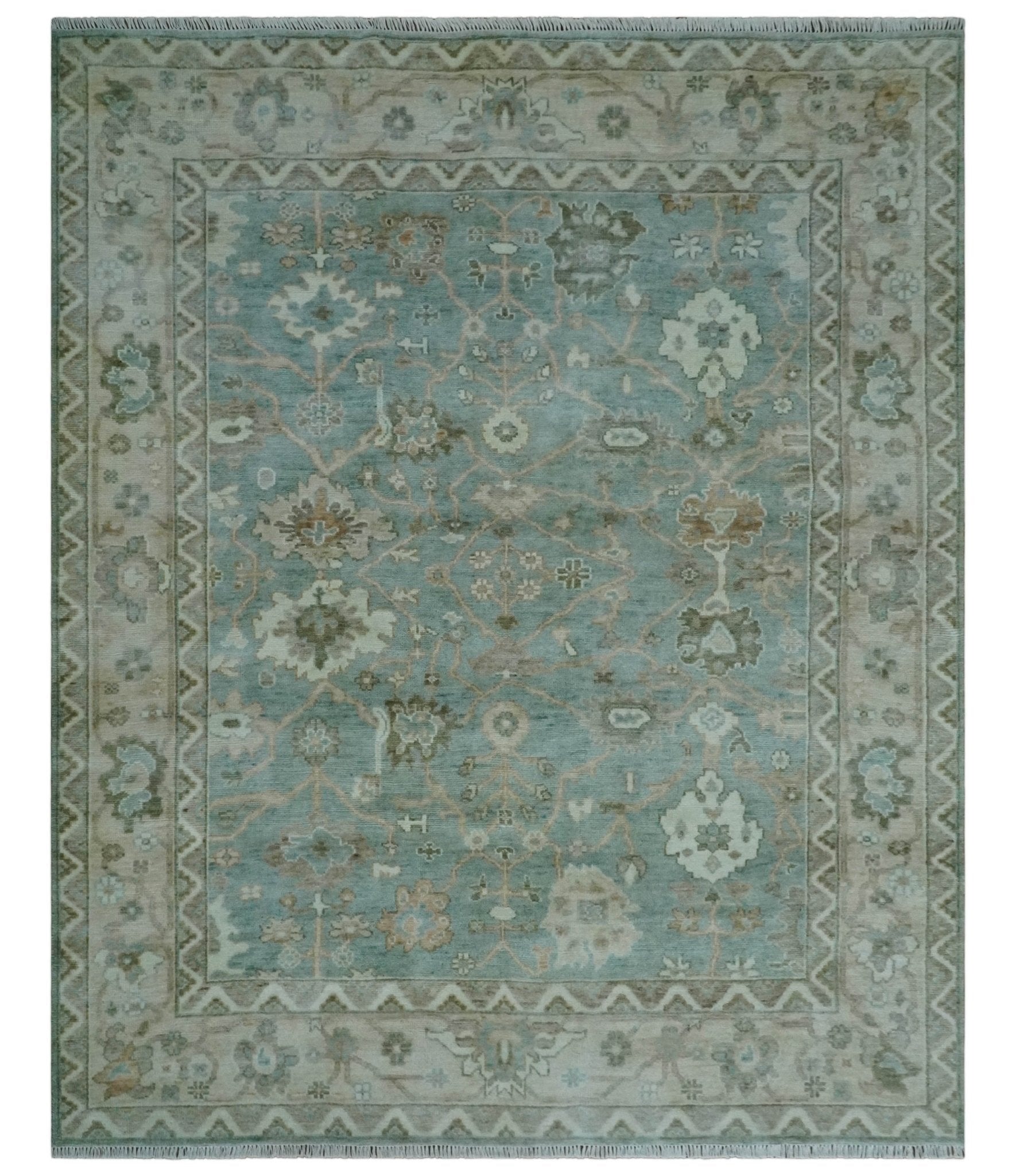 Custom Made Traditional Aqua and Silver Antique Style Multi size Hand knotted Wool Area Rug - The Rug Decor