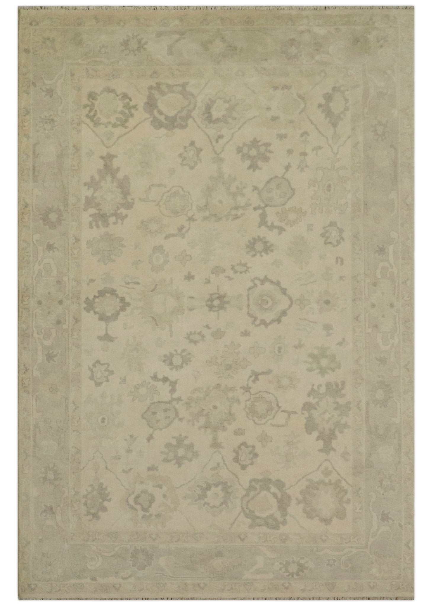 Custom Made Traditional Camel and Silver Antique Style Oushak Hand knotted Wool Area Rug - The Rug Decor