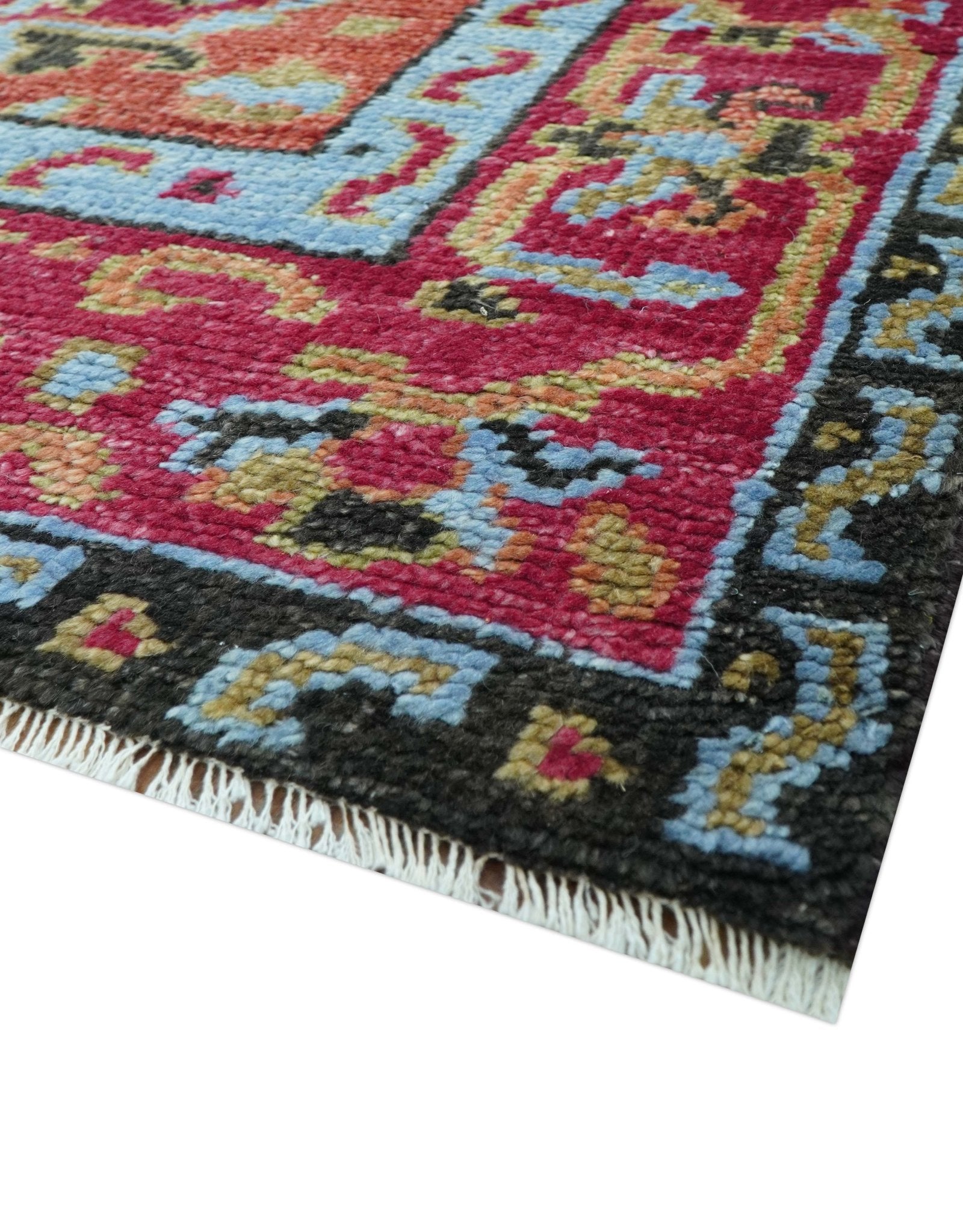 Custom Made Traditional Central Medallions Design Rust And Black Hand Knotted Wool Rug - The Rug Decor