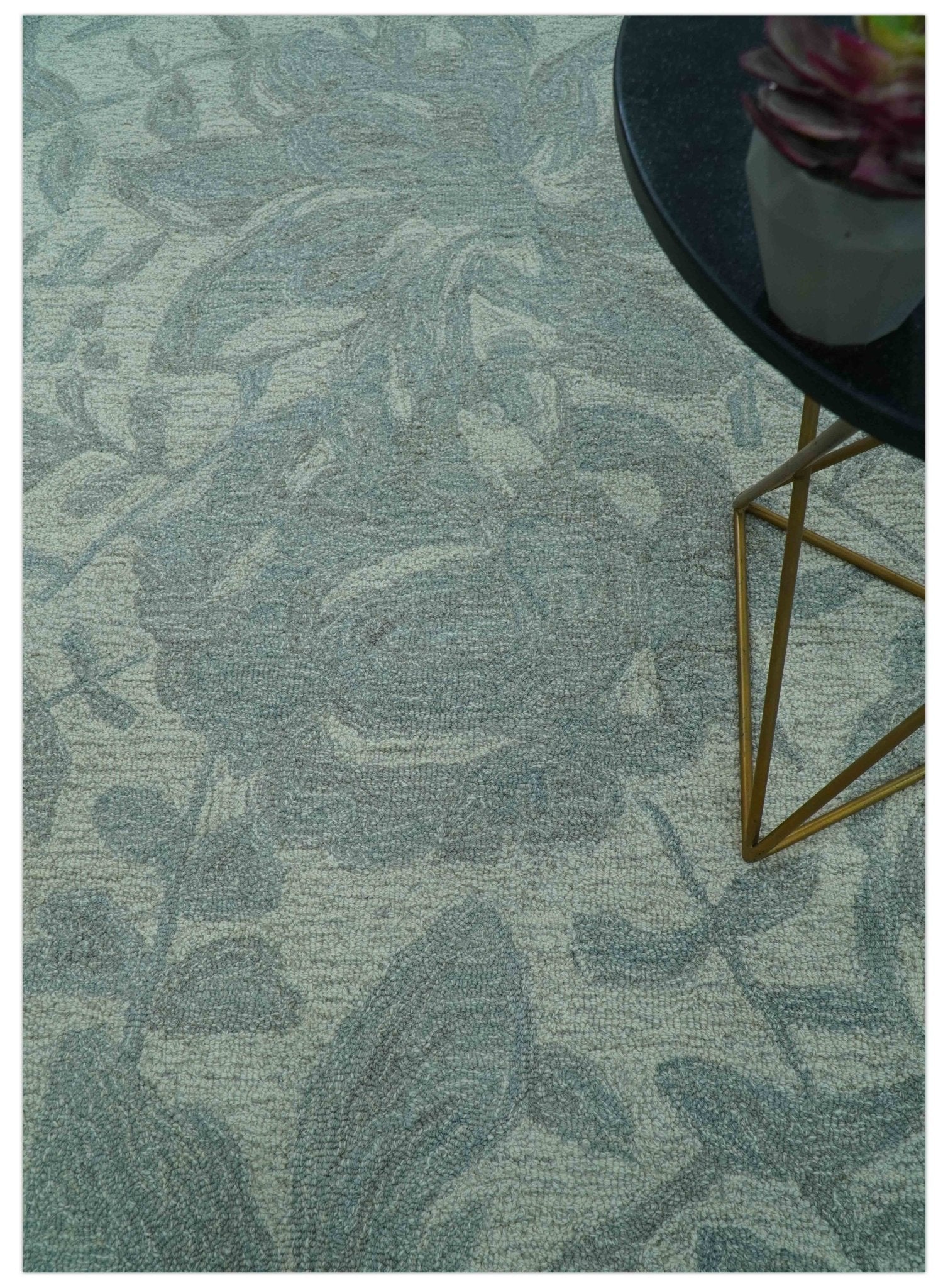 Custom Made Traditional Floral Design Silver And Blue Hand Tufted Wool Area Rug - The Rug Decor