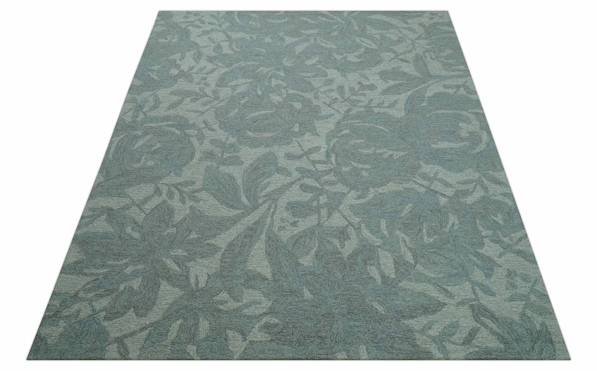 Custom Made Traditional Floral Design Silver And Blue Hand Tufted Wool Area Rug - The Rug Decor