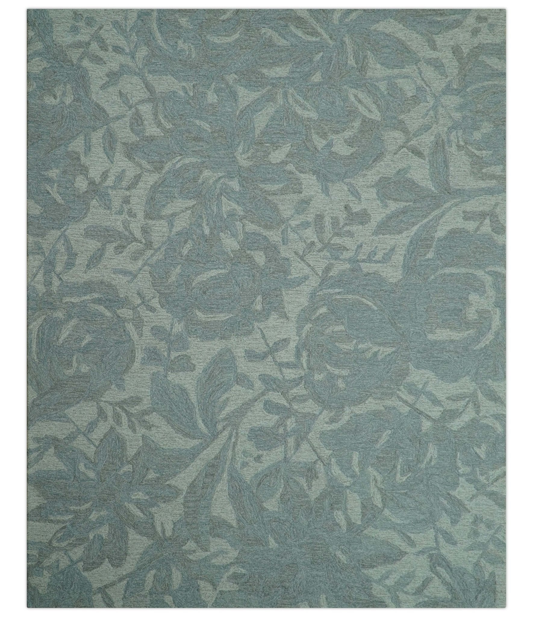 Custom Made Traditional Floral Design Silver And Blue Hand Tufted Wool Area Rug - The Rug Decor