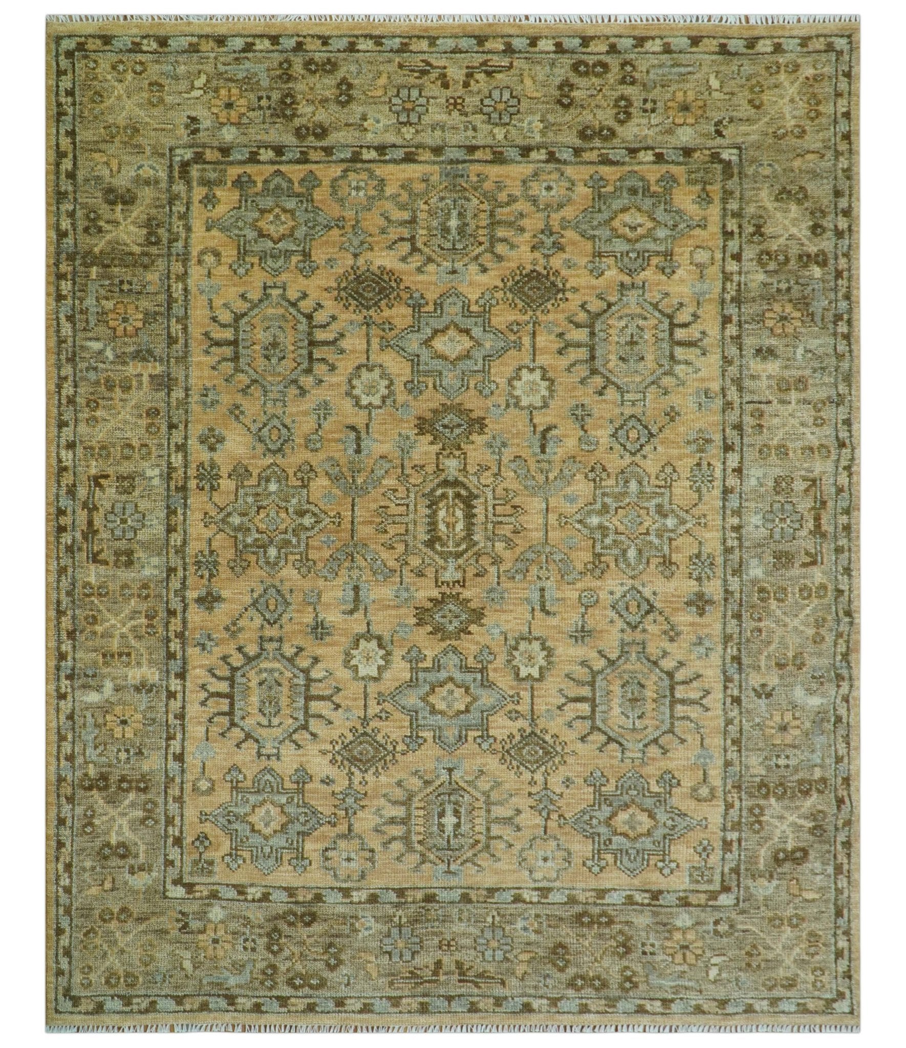 Custom Made Traditional Geometrical Design Peach And Silver Hand Knotted wool area rug - The Rug Decor