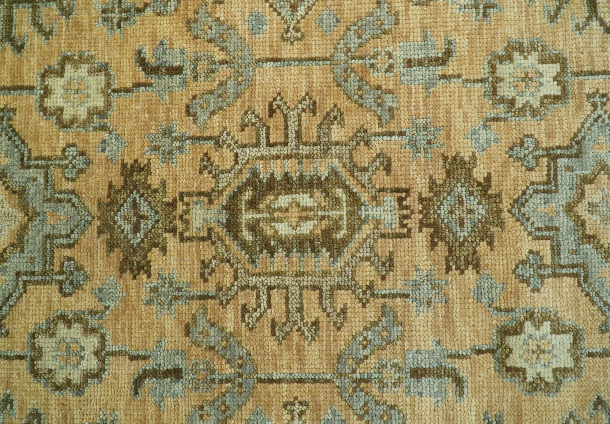 Custom Made Traditional Geometrical Design Peach And Silver Hand Knotted wool area rug - The Rug Decor