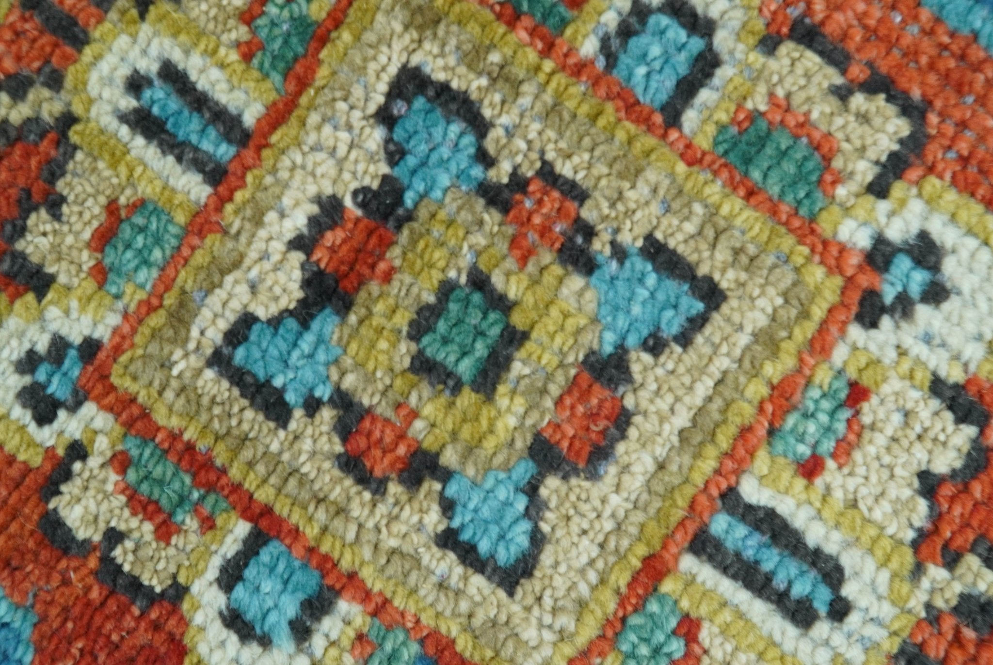 Custom Made Traditional Heriz Design Rust And Blue Hand Knotted Wool Rug - The Rug Decor