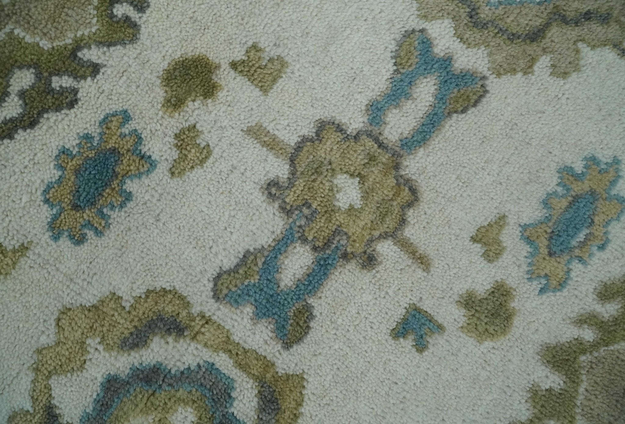 Custom Made Traditional Ivory and Charcoal Hand knotted Oushak Wool Area Rug - The Rug Decor