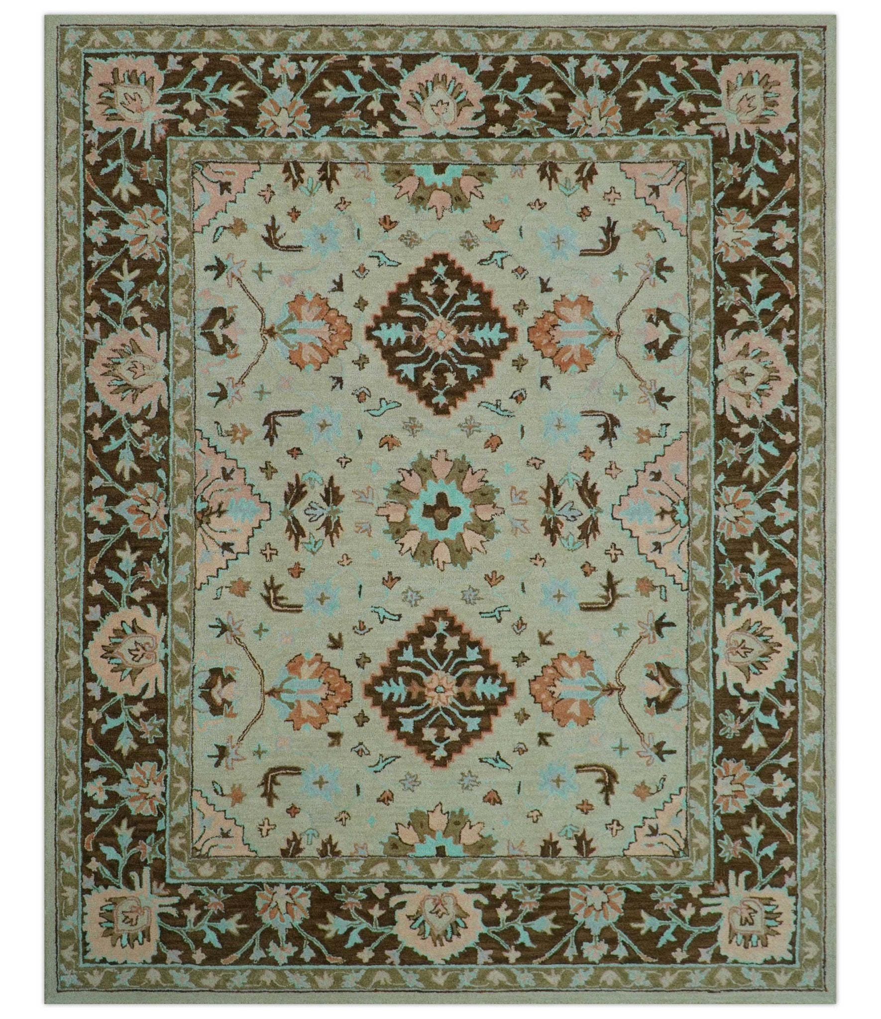Custom Made Traditional Oriental Design Beige And Brown Hand - Tufted Wool Area Rug - The Rug Decor
