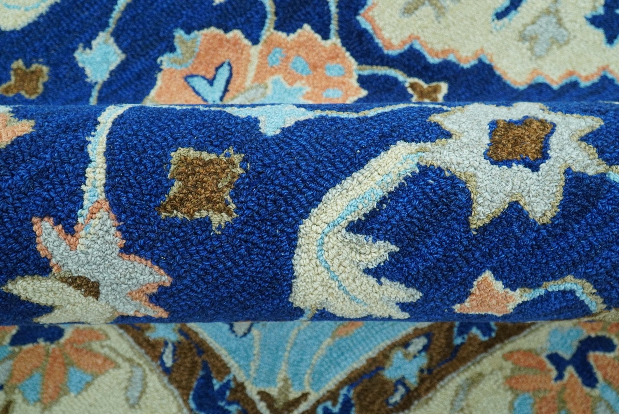 Custom Made Traditional Oriental Design Blue And Beige Hand - Tufted Wool Area Rug - The Rug Decor