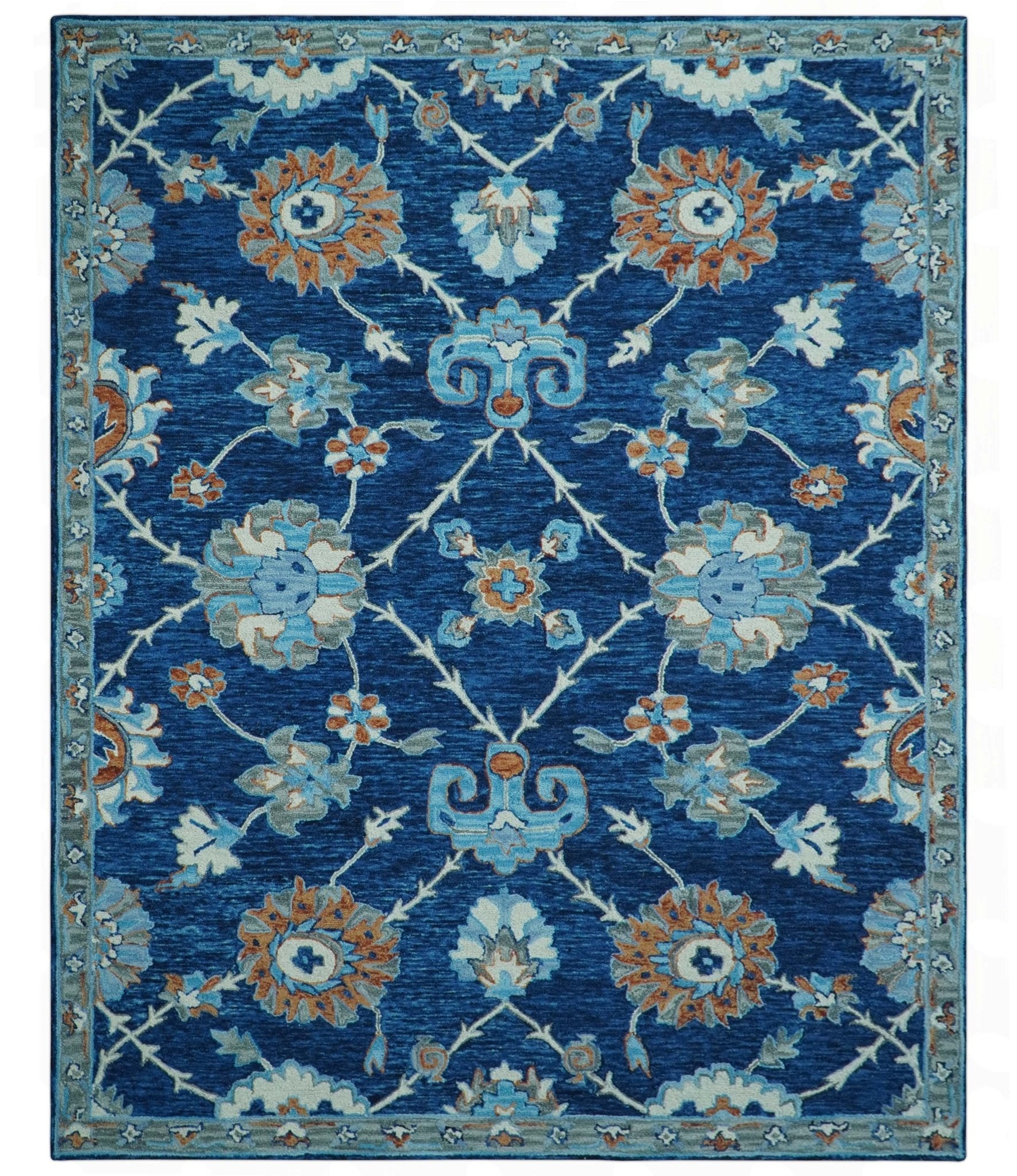 Custom Made Traditional Oriental Design Blue And Beige Hand - Tufted Wool Area Rug - The Rug Decor