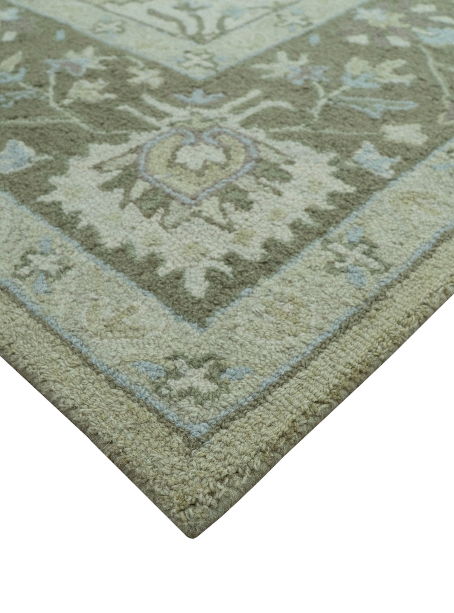 Custom Made Traditional Oriental Design Earthy Beige Hand - Tufted Wool Area Rug - The Rug Decor