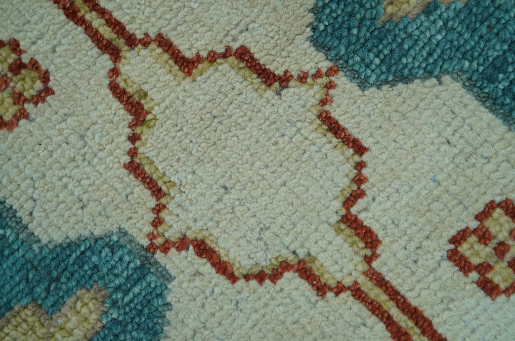 Custom Made Traditional Oriental Oushak Ivory And Blue Hand Knotted Wool Rug - The Rug Decor