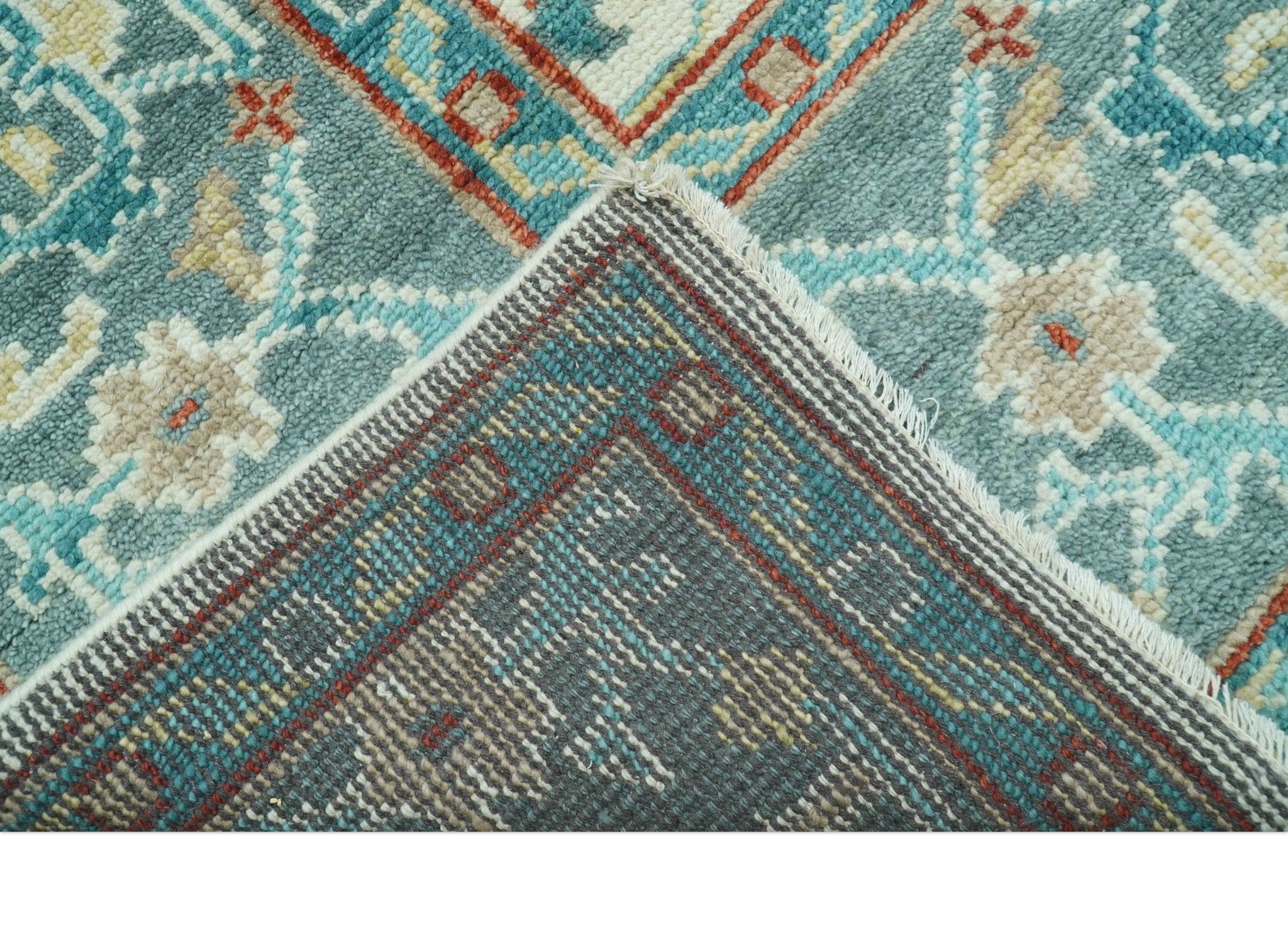 Custom Made Traditional Oriental Oushak Ivory And Blue Hand Knotted Wool Rug - The Rug Decor