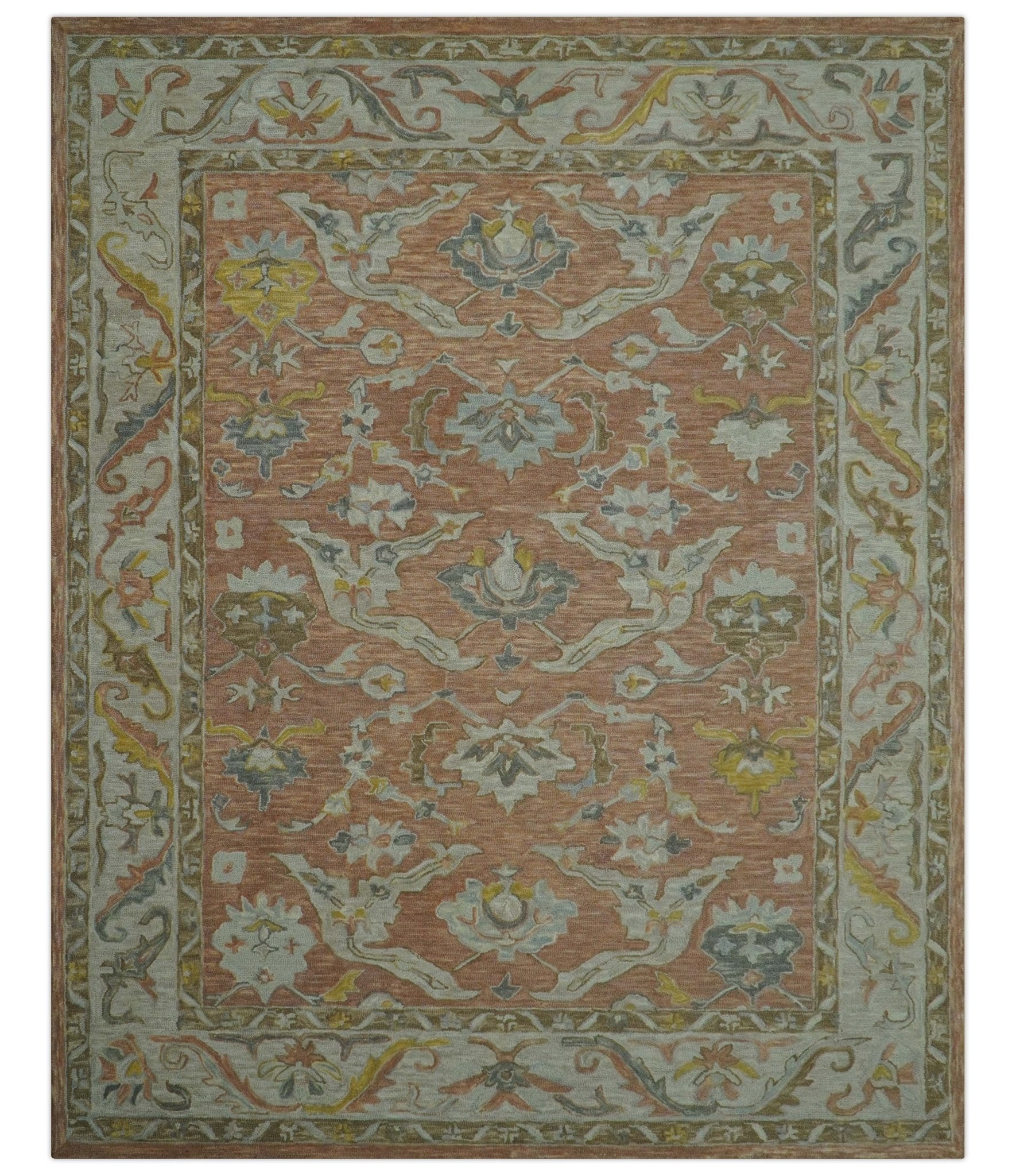 Custom Made Traditional Oriental Rust And Ivory Hand Tufted Wool Area Rug