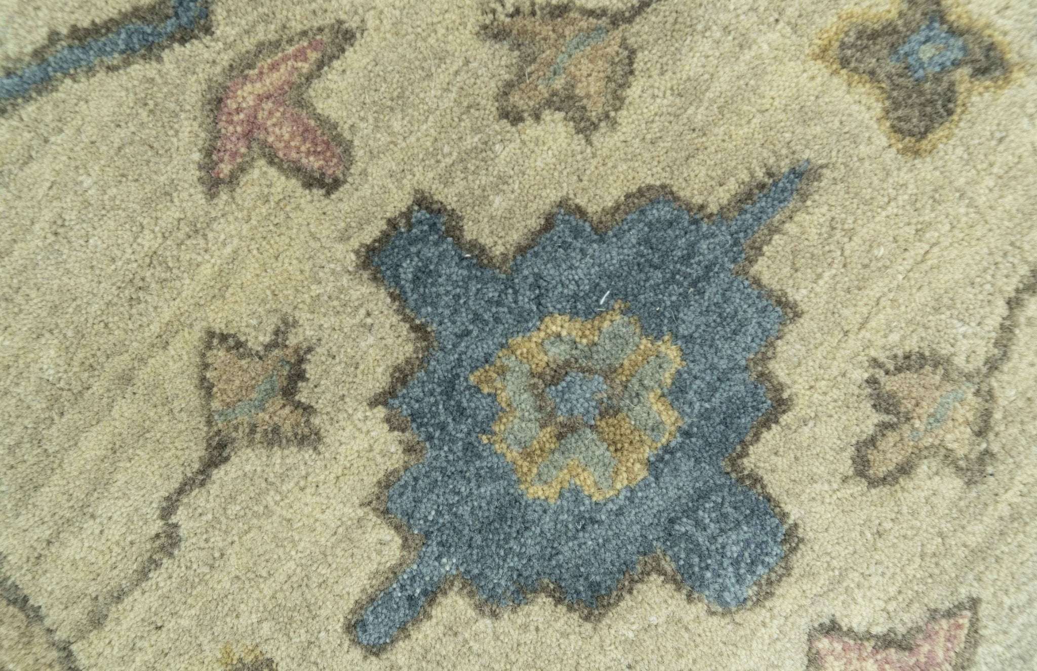 Custom Made Traditional Oushak Design Beige And Blue Hand Tufted Wool Area Rug - The Rug Decor