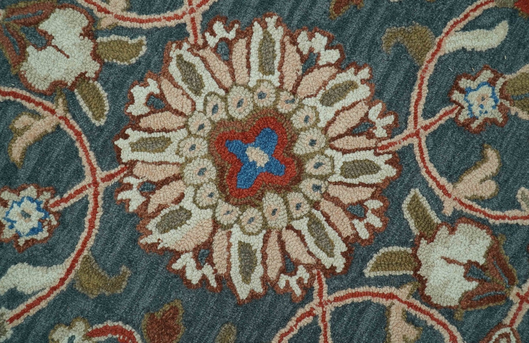 Custom Made Traditional Persian Design Silver, Blue And Rust Hand Tufted Wool Area Rug - The Rug Decor