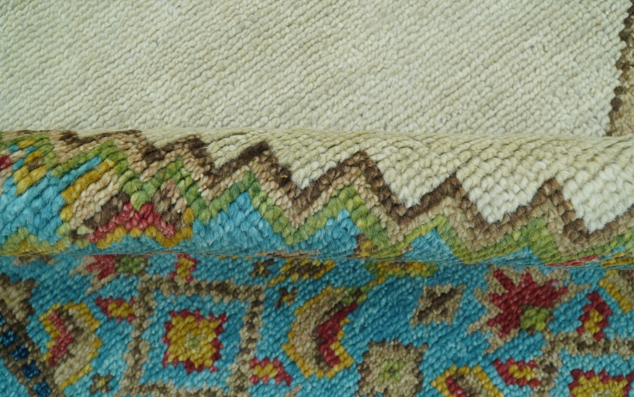 Custom Made Traditional Serapi Design Ivory And Blue Hand Knotted Wool Rug - The Rug Decor
