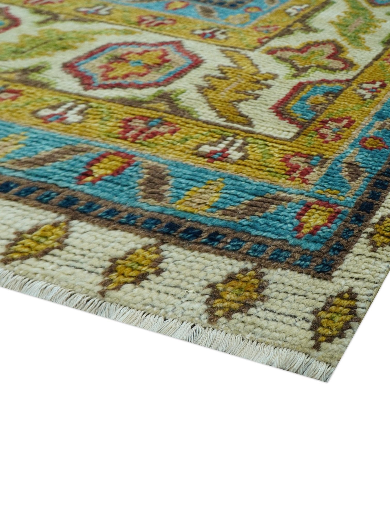 Custom Made Traditional Serapi Design Ivory And Blue Hand Knotted Wool Rug - The Rug Decor
