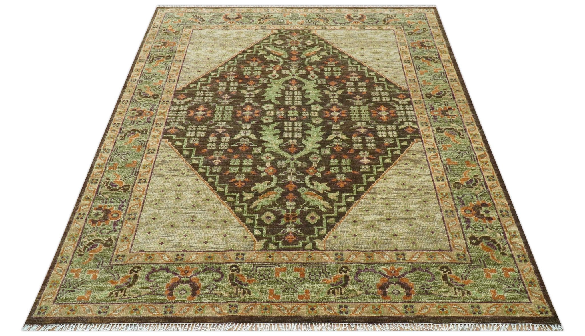 Custom Made Traditional Tribal Beige And Brown Hand Knotted wool area rug - The Rug Decor