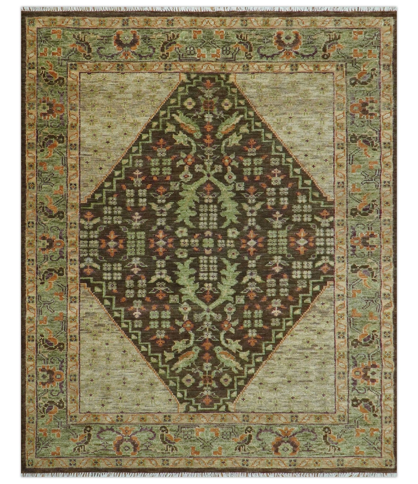 Custom Made Traditional Tribal Beige And Brown Hand Knotted wool area rug - The Rug Decor
