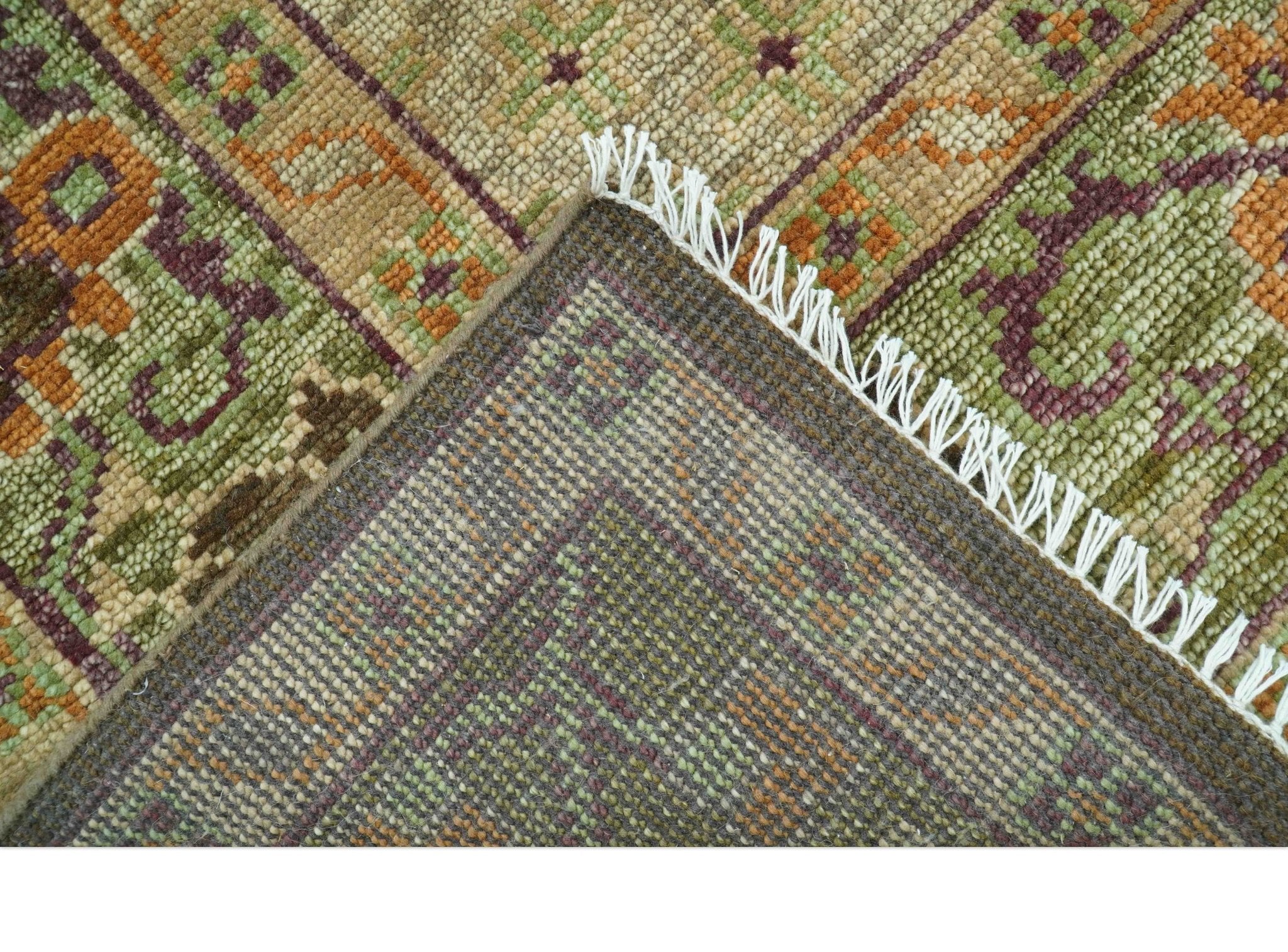 Custom Made Traditional Tribal Beige And Brown Hand Knotted wool area rug - The Rug Decor