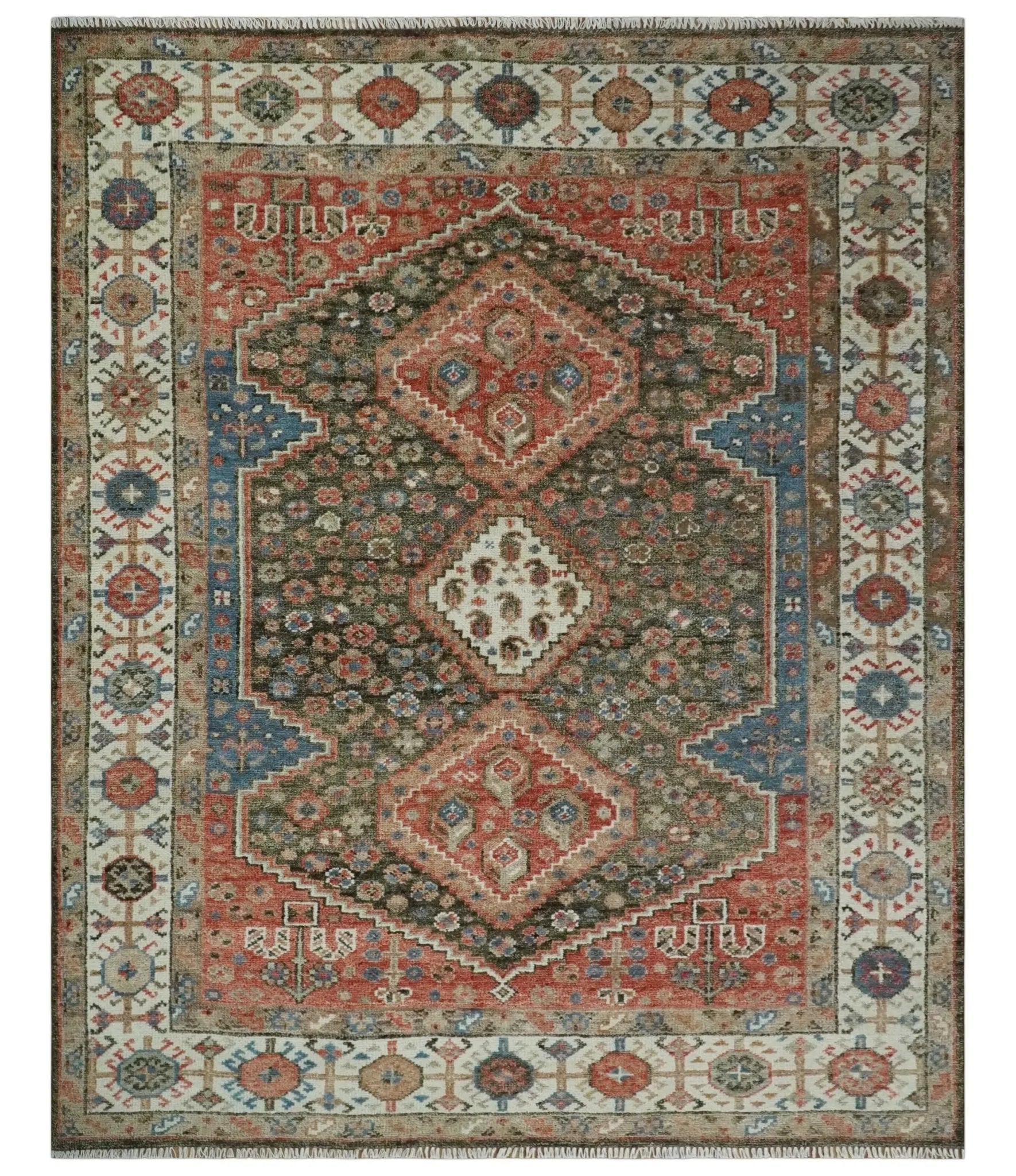 Custom made Traditional Vintage Style Rust and Ivory Turkish design wool Area Rug