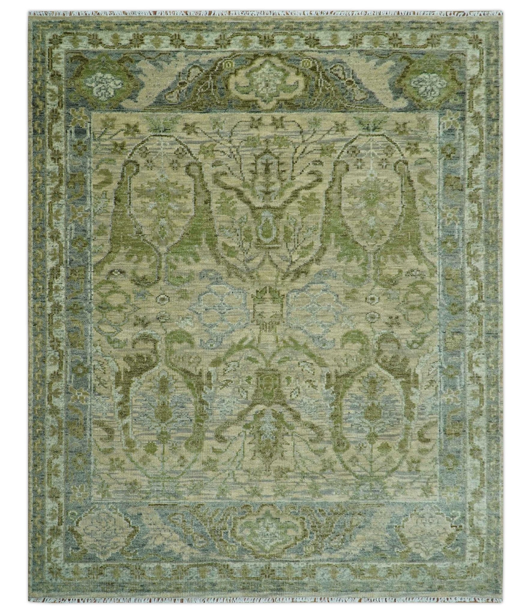 Custom Made Transitional Beige, Green and Blue Hand Knotted wool area rug - The Rug Decor