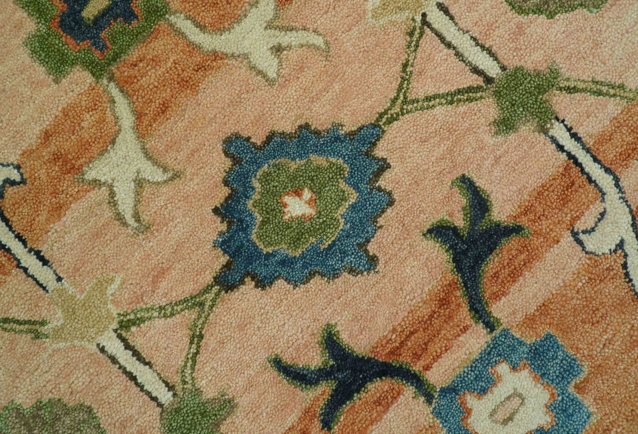 Custom Made Transitional Peach and Blue Hand Tufted Wool Area Rug