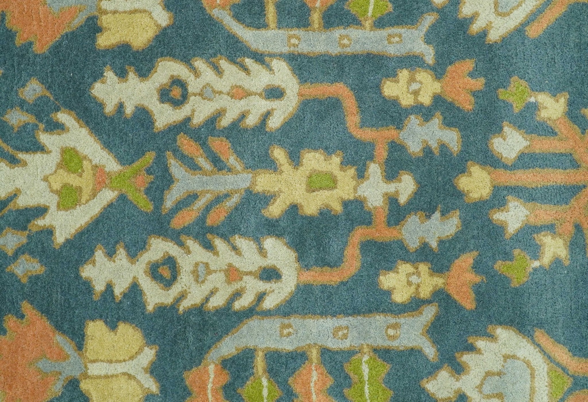 Custom Made Tree of Life Beige And Teal Floral Design Hand Tufted  Wool Area Rug