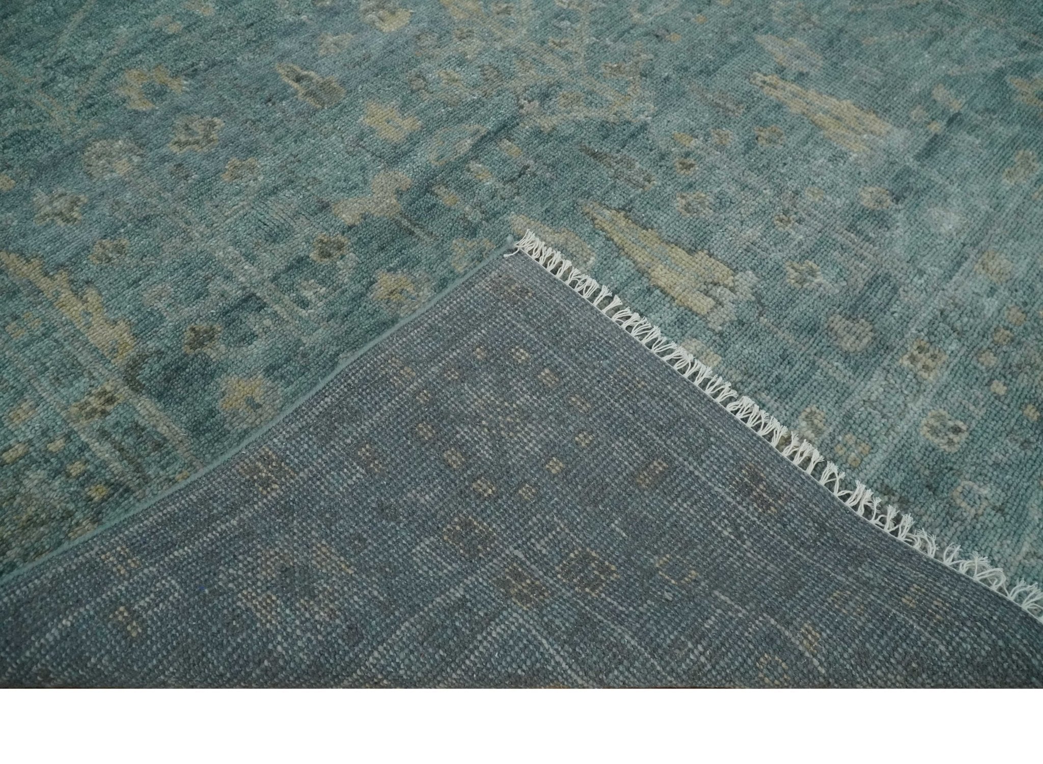 Custom Made Tree of Life Hand Knotted Teal and Beige Traditional Oushak Wool Area Rug - The Rug Decor