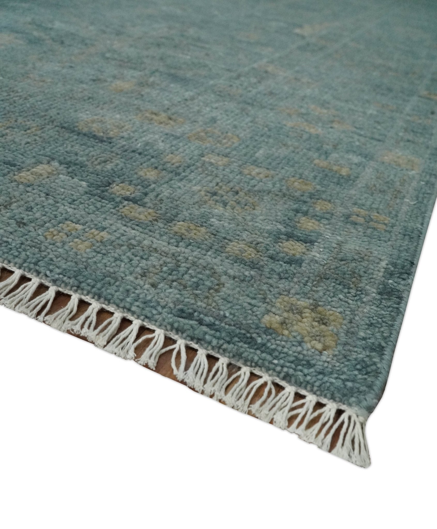 Custom Made Tree of Life Hand Knotted Teal and Beige Traditional Oushak Wool Area Rug - The Rug Decor
