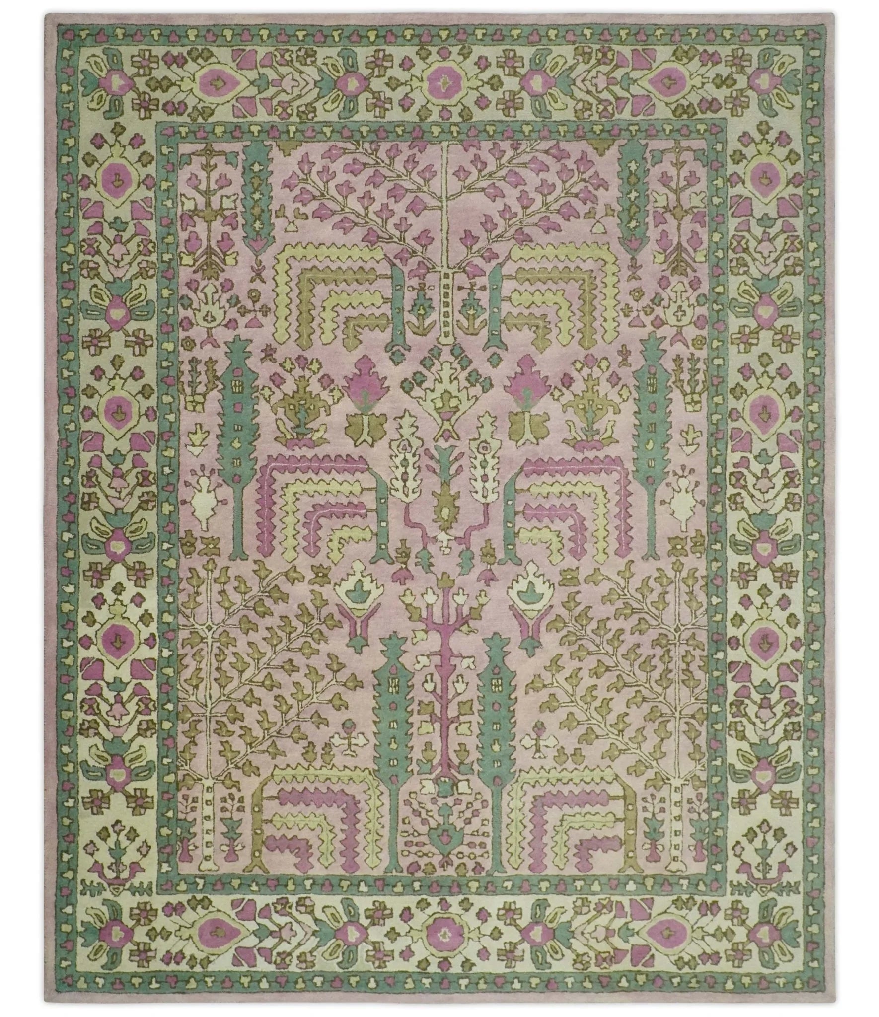 Custom Made Tree of life Traditional Floral Light Purple, Green, Olive, and Beige Hand Tufted wool Area Rug