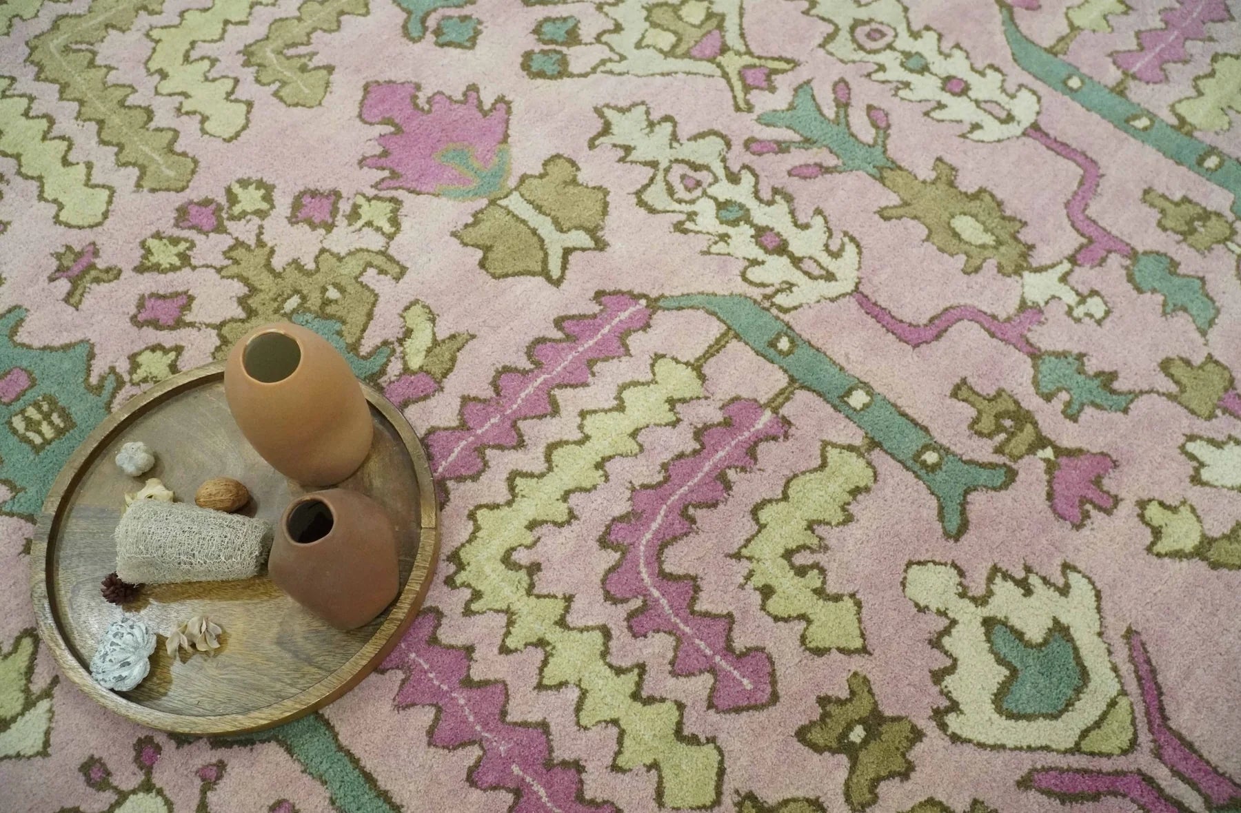 Custom Made Tree of life Traditional Floral Light Purple, Green, Olive, and Beige Hand Tufted wool Area Rug