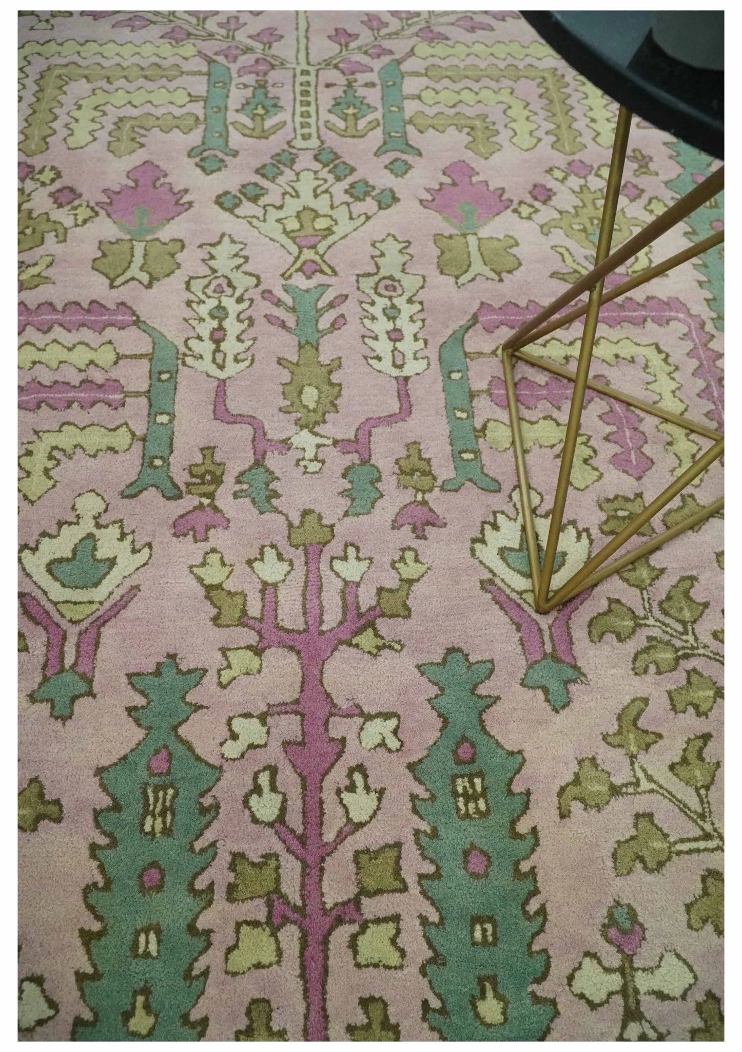 Custom Made Tree of life Traditional Floral Light Purple, Green, Olive, and Beige Hand Tufted wool Area Rug