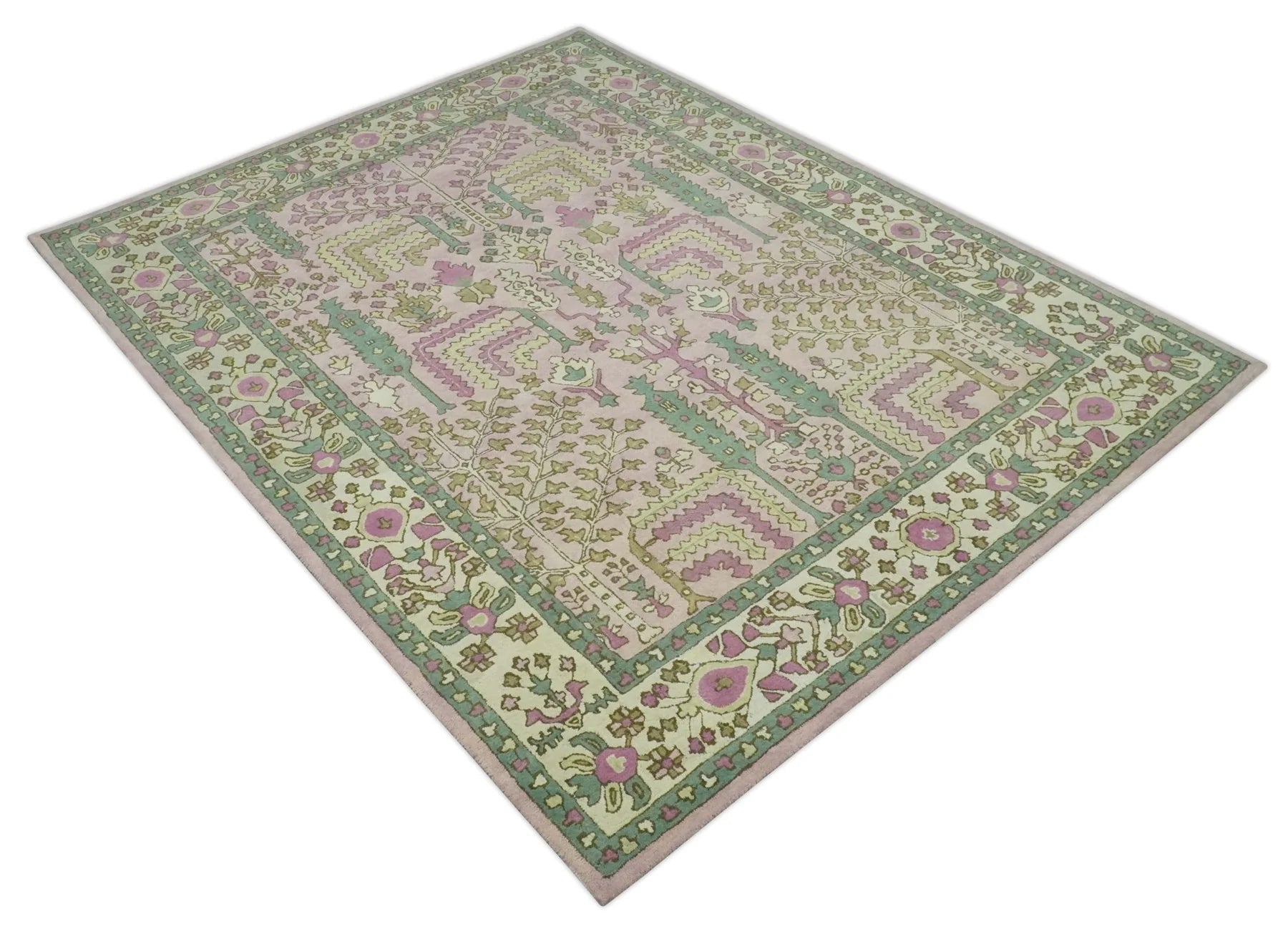 Custom Made Tree of life Traditional Floral Light Purple, Green, Olive, and Beige Hand Tufted wool Area Rug