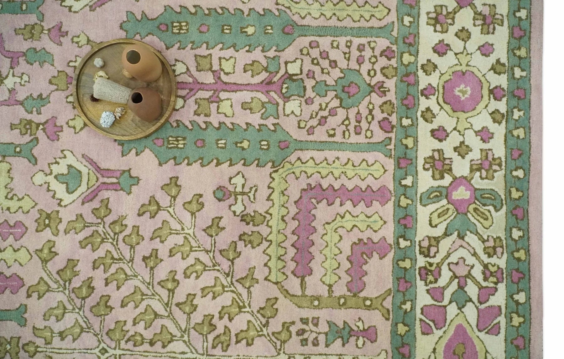 Custom Made Tree of life Traditional Floral Light Purple, Green, Olive, and Beige Hand Tufted wool Area Rug