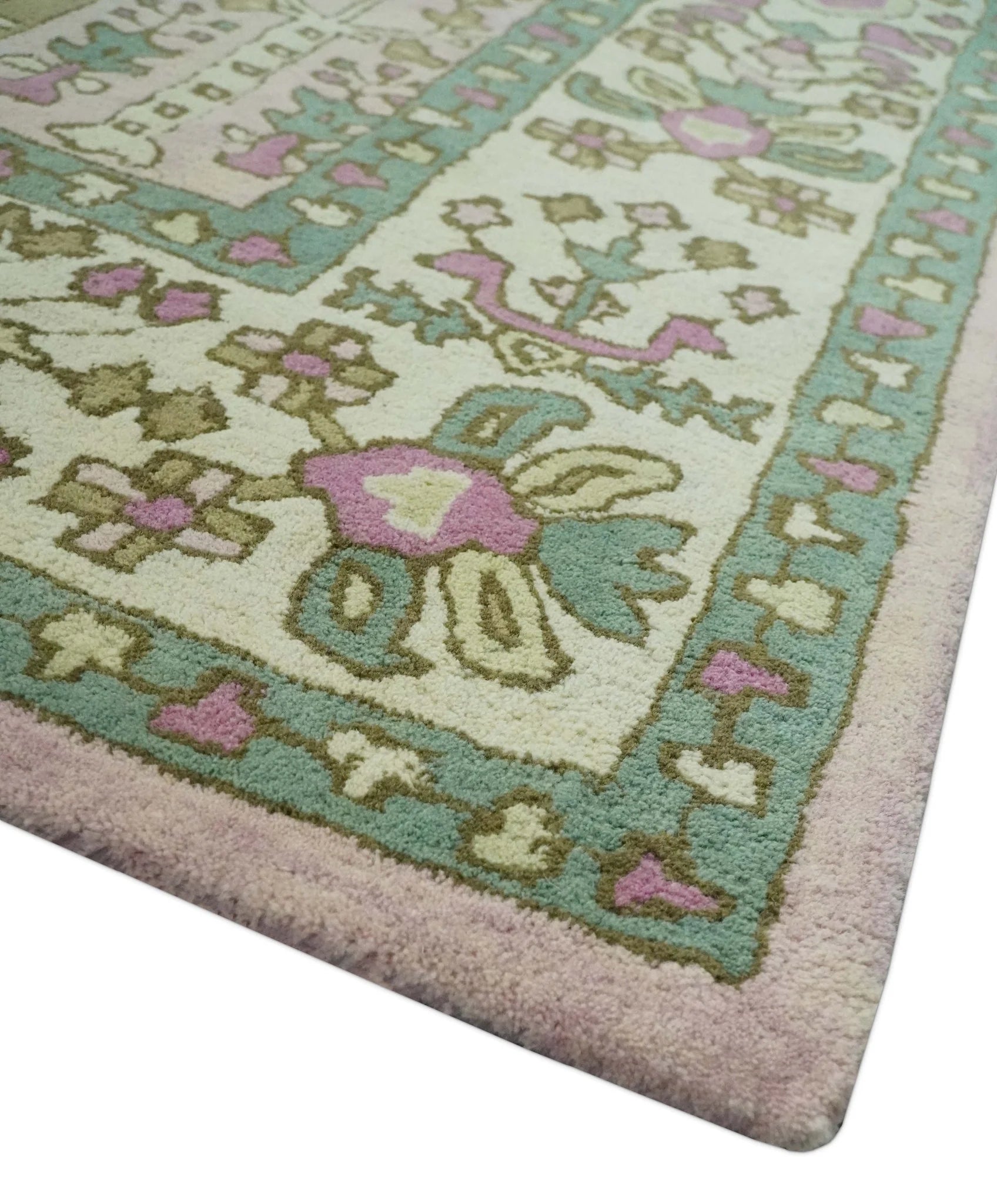 Custom Made Tree of life Traditional Floral Light Purple, Green, Olive, and Beige Hand Tufted wool Area Rug
